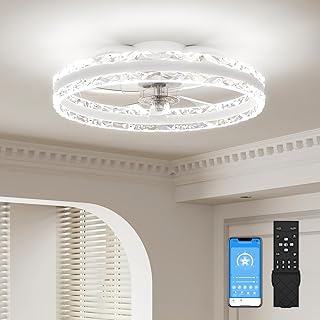 VOLISUN Ceiling Fans with Lights and Remote, 50cm Modern Smart LED Ceiling Fan Light, 6 Speeds and 3000K-6500K Dimmable Qu…