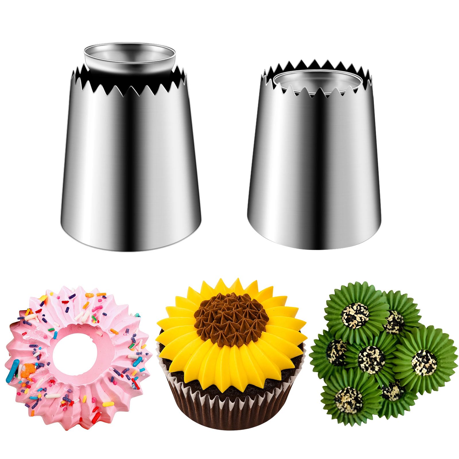 Juego de puntas grandes para tuberías, molde para hornear, boquilla de glaseado de acero inoxidable, suministros de decoración de pasteles para regalo de cocina (2 piezas, plateado)