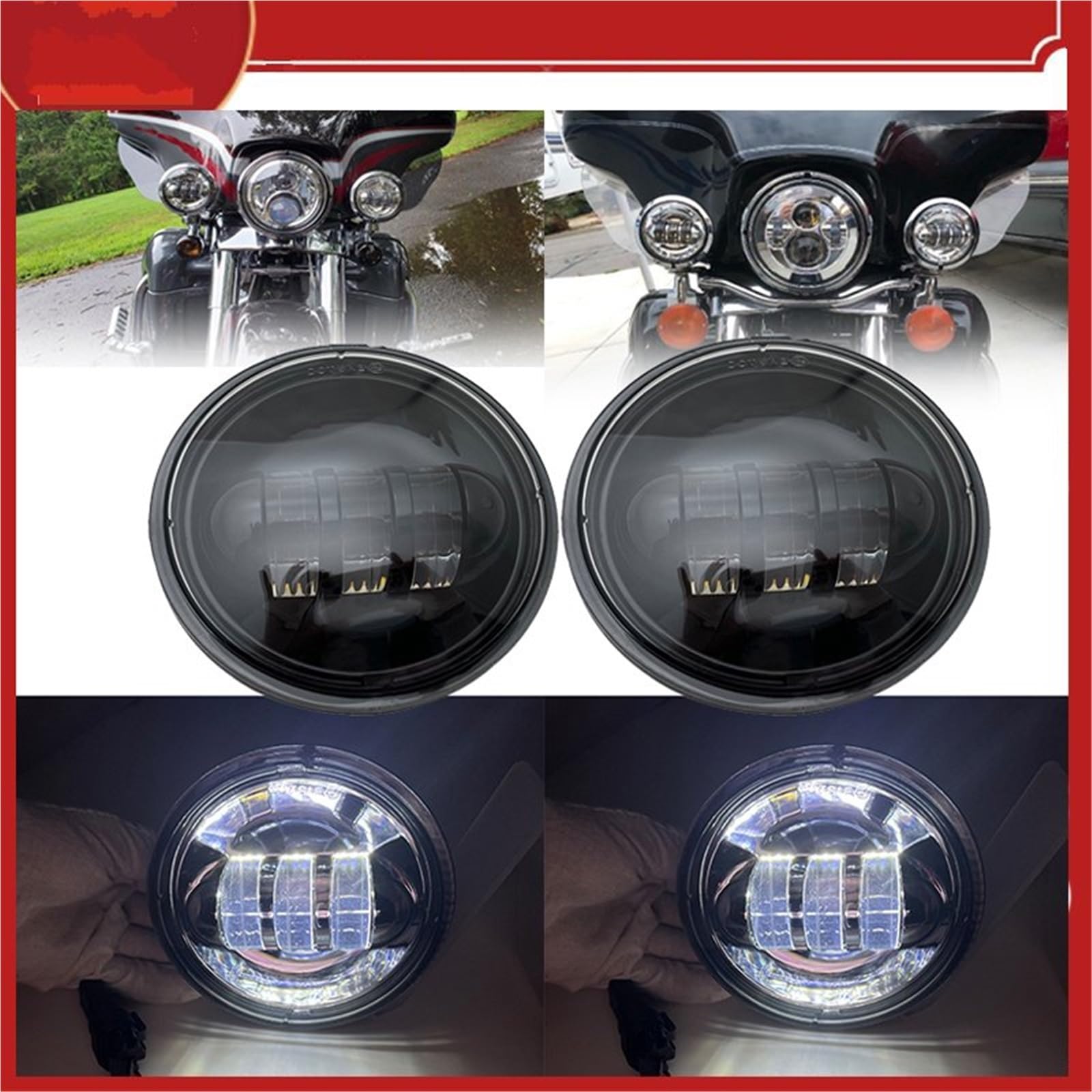 Faro Moto Per FLHTCU Per FLSTC Per Softail LED Fendinebbia | Fendinebbia LED per moto 2 pezzi 4,5 pollici con DRL Halo Angel Eyes 30W Lampada passaggio ausiliaria rotonda impermeabile