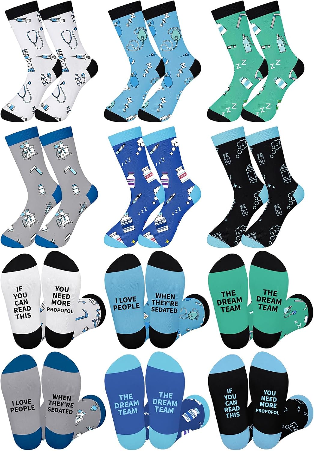 Janmercy 12 Pairs CNA Week Gifts Bulk 2026 Anesthesia Tech Week Gifts Anesthesiologist Socks Set Funny Medical Appreciation Socks for Anesthesia Technician Nurses Doctor Anesthetist CRNA CNA RN LPN
