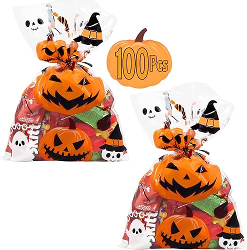 Miniatura 4 de AnapoliZ Bolsas de regalo de Halloween  100 piezas (6 x 9 pulgadas)  Bolsas de celofán transparente de 2.5 mil con divertidos diseños aterradores