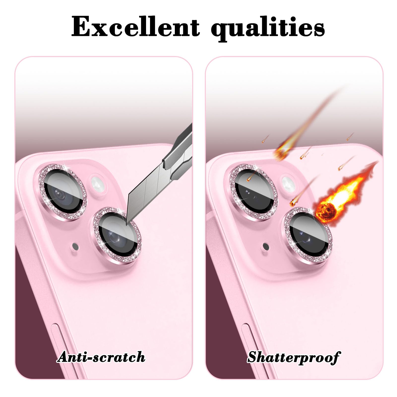 Kucheed Kameraschutz IPhone - Glitzer Glas Mit Metallringen 9H Härte