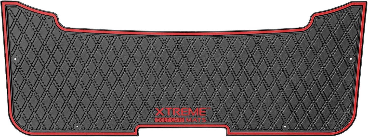 Rear Step Rubber Floor Mat Compatible with EZGO RXV & TXT Golf Cart Models with Select Factory Rear Facing Seat | Full Coverage Protection 40.9" x 15.5" - Red Trim