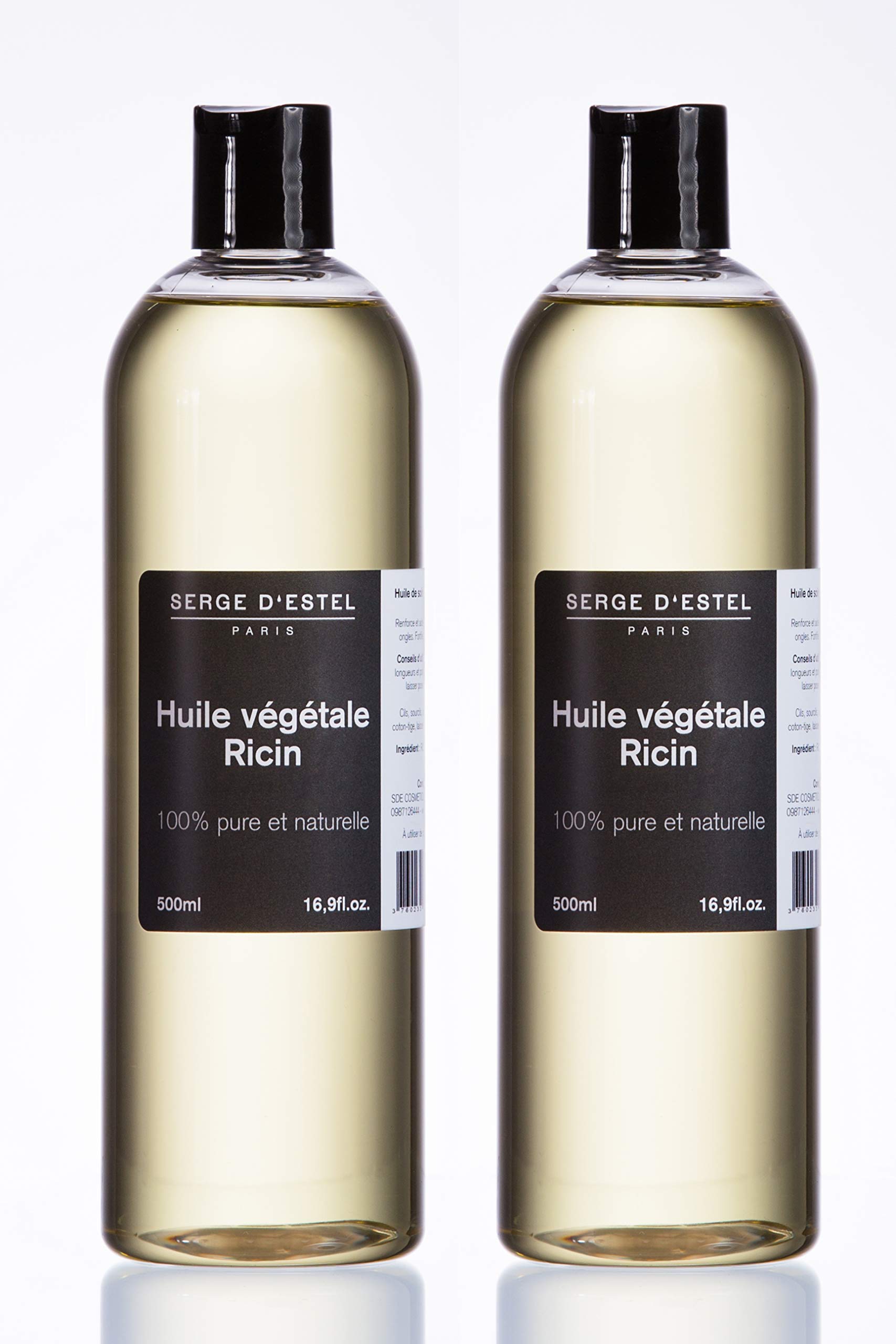 Serge D Estel Paris Aceite de Ricino 1Litro 2x500ml. Ayada al Crecimiento del Cabello y Barba. Forfiticante Natural. Cuidado Pelo Seco Rizado