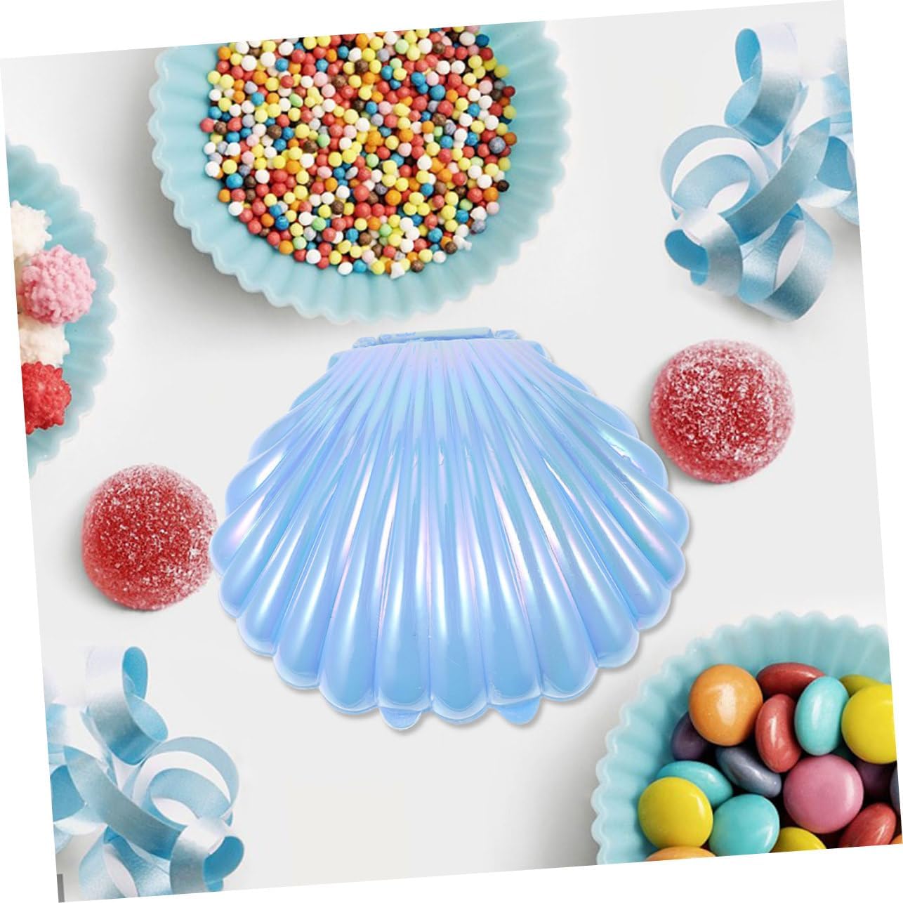 Wakauto 30Pcs Small Seashell Candy Boxes Pearl Blue Gift Containers for Wedding Party Favor Versatile Jewelry Storage and Chocolate Treat Holders Bulk