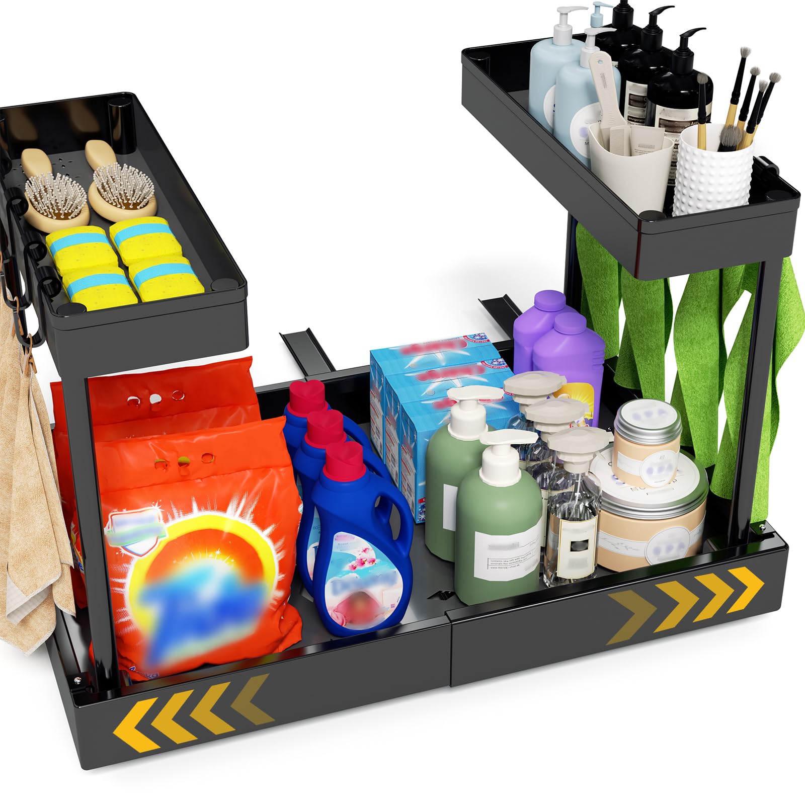 2 Stück Metall under sink spülenunterschrank organizer,2 Etagen Herausgleiten spülschrank unterschrank organizer für Küche,spülschrank organizer ausziehbar für Schränke 38-55cm Breite für Schrank