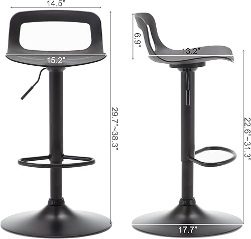 Miniatura 3 de NOBPEINT Taburete de bar giratorio ajustable con elevación de aire cromado contemporáneo, juego de 2, negro Negro -,Verde,Gris,Blanco