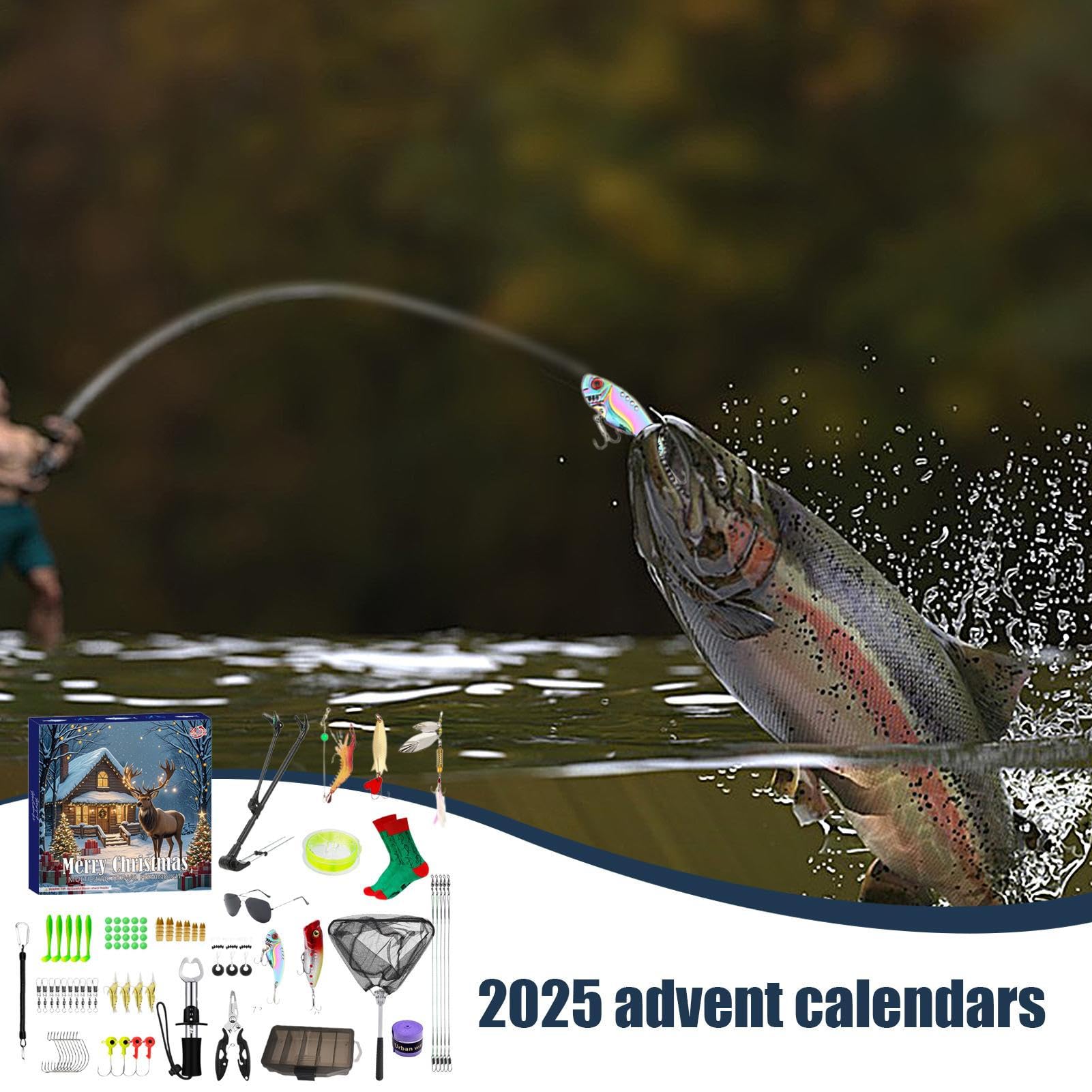 Calendario De Adviento De Pesca Navideño Juego De Aparejos De Pesca | Regalos De Navidad Para Hombre Pesca Equipo Para Padre Novio Esposo Calendario Adviento 24 Días