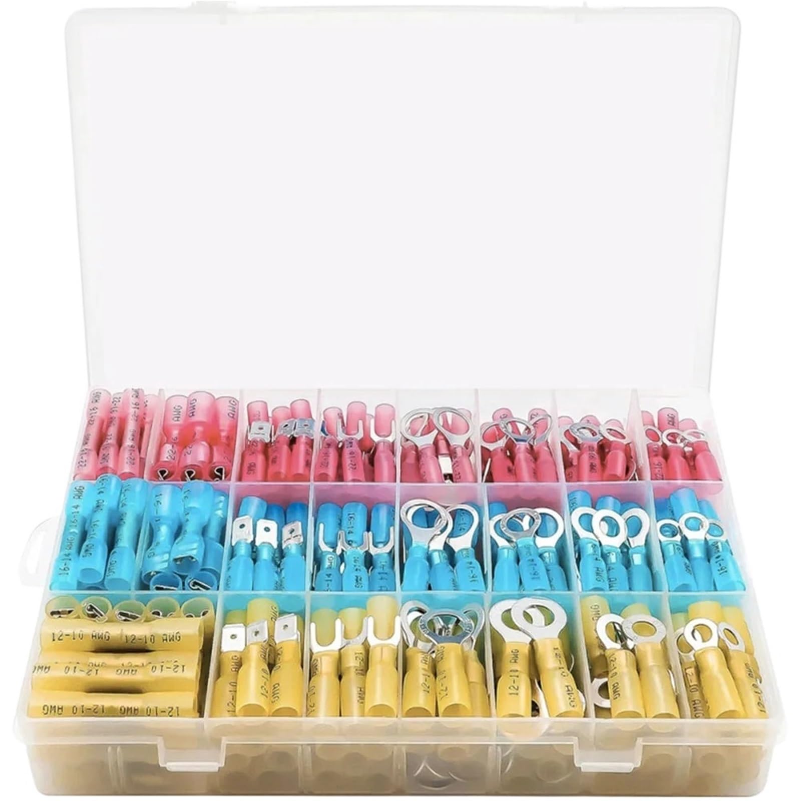 260Pcs Heat Shrink Wire Connectors Kit-Crimp Terminal Set for Electrical Wiring-Waterproof Fork Spade Ring Butt Connector for Home,Factory,Cars,Ship
