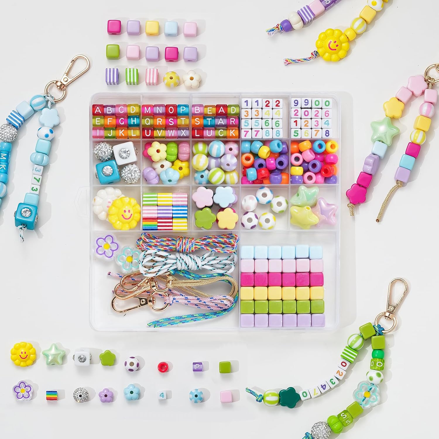 Xylise Beaded Keychain Making kit 277pcs Acrylic Heart Star Flower Letter Alphabet Bag Charms Beads DIY Key Chain Charm Supplies Crafts Accessoriess Jewerly Making Kit for Women (277)