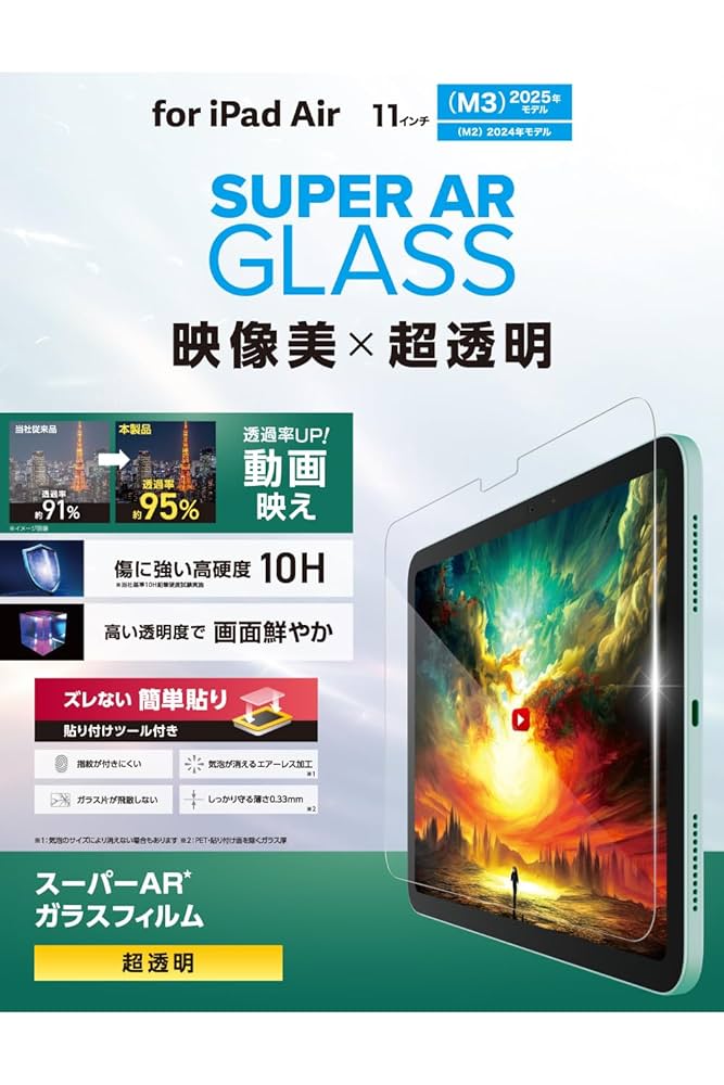 ipadair11 M2 128GB GLASSSCREENPRO+フィルム 11インチiPad Air(M2) ガラスフィルム 高透明 ガイドフレーム付