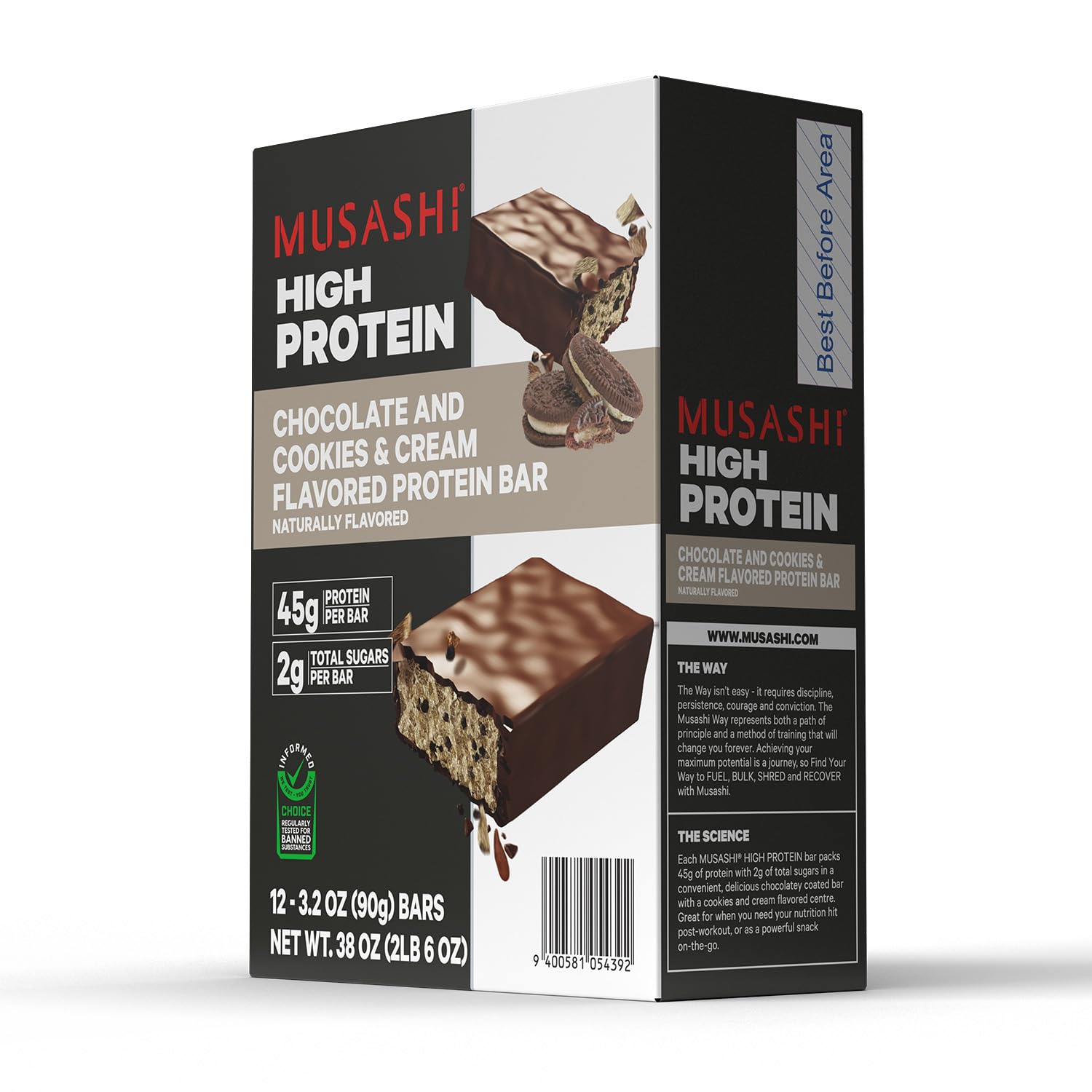 MUSASHI High Protein Bar, 45g Protein, Chocolate & Cookies & Cream — Amazon image 4