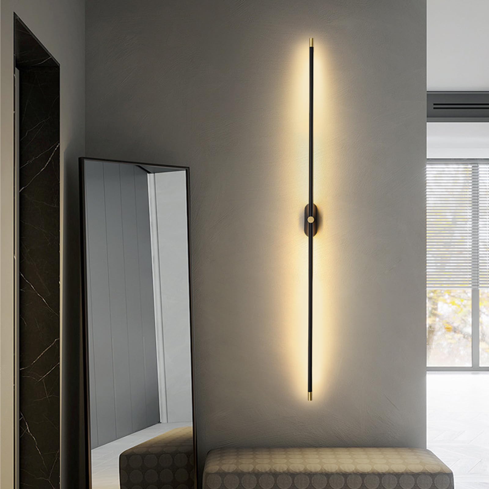 LED Spiegelleuchte Bad Wandleuchten Aluminium Lange Wandleuchten Bildbeleuchtung Badezimmer Wandbeleuchtung für Schlafzimmer Wohnzimmer Treppenhaus Schminktisch (Schwarz + Gold Neutrales Licht,128cm)