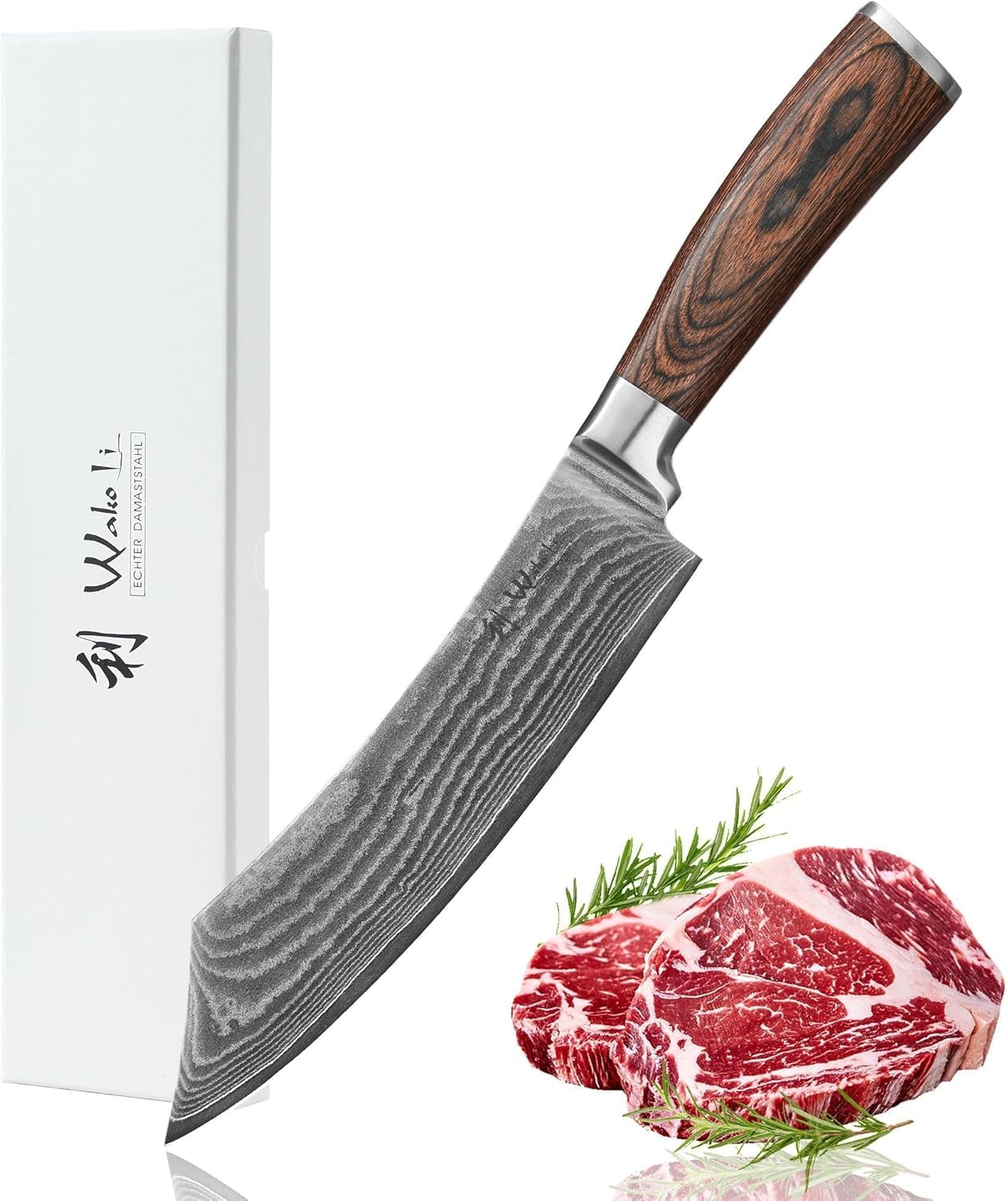 Wakoli EDIB BBQ Blockmesser 20 cm aus 67 Lagen Damaststahl mit VG10-Kern