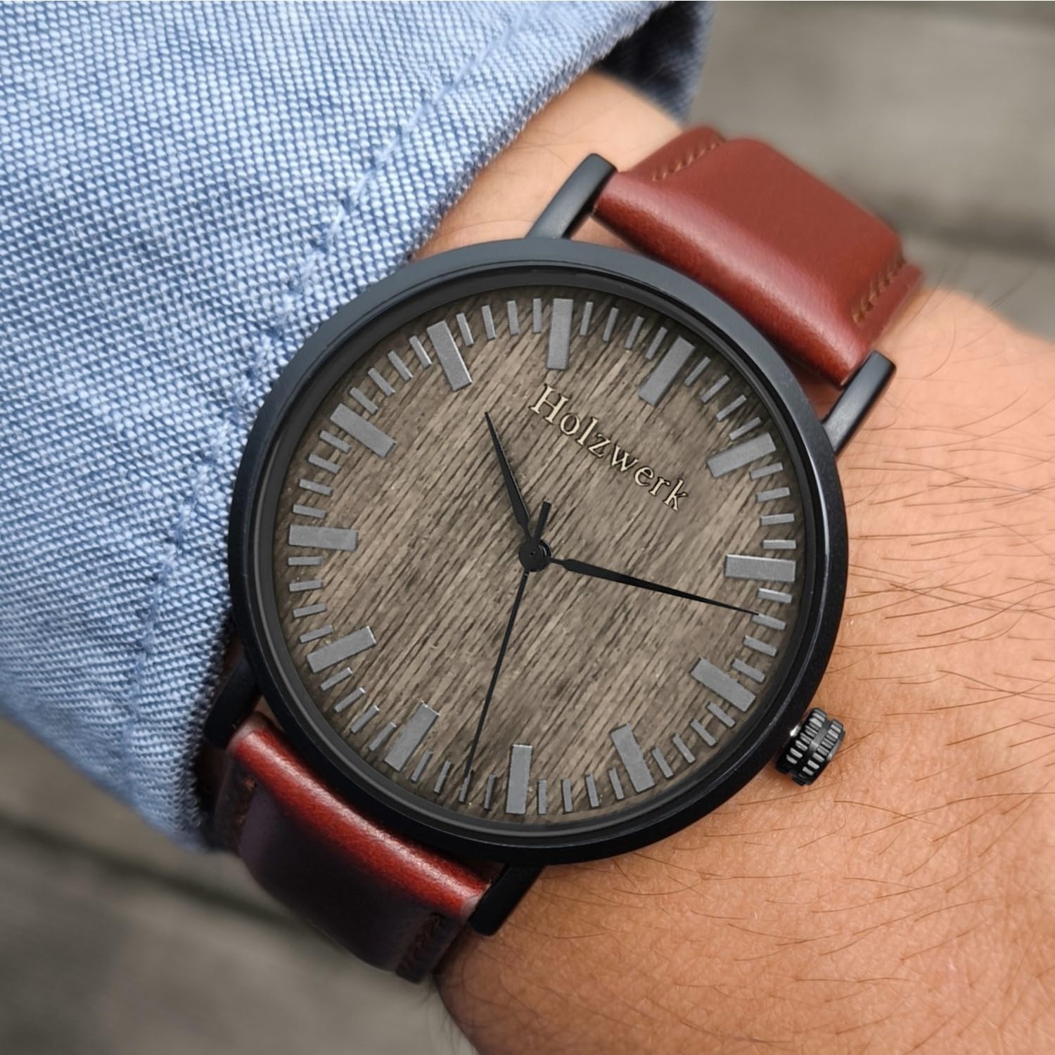 Holzwerk Germany Ręcznie wykonany płaski designerski zegarek unisex męski zegarek damski zegarek ekologiczny naturalny drewniany zegarek analogowy klasyczny zegarek kwarcowy brązowy czarny skórzany