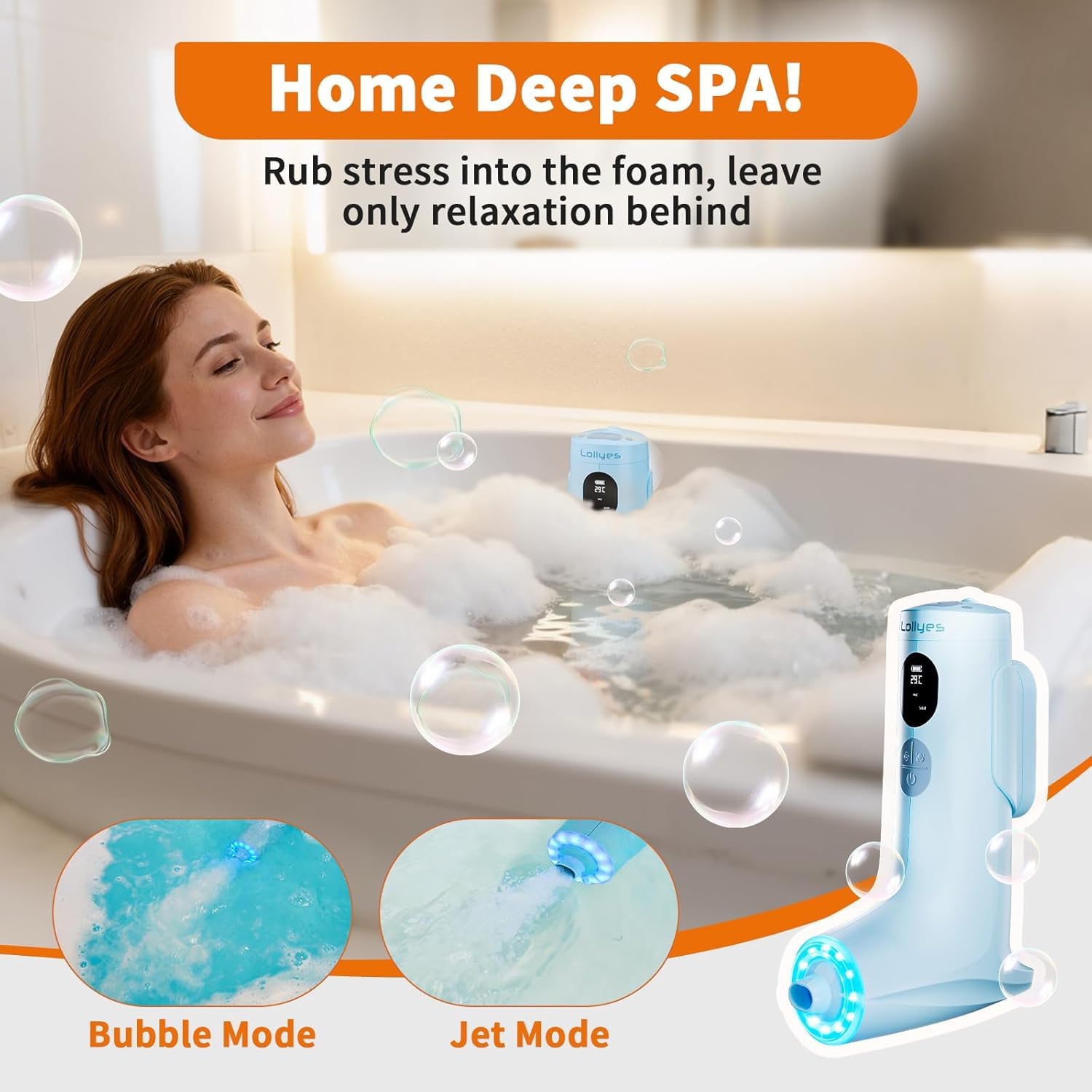 Spa Idromassaggio a Bolle per Vasca da Bagno con Doppie Modalità di Idroterapia, Flusso d’Acqua a 3 Livelli, Impermeabile IP68, Luce LED, Wireless Batteria da 2600mAh (Blu) - 2