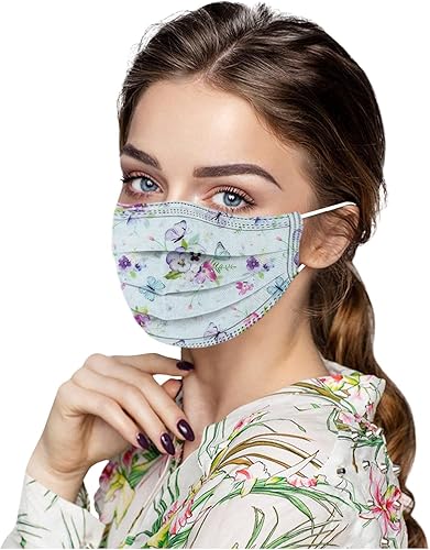 Miniatura 4 de Paquete de 50cubrebocas desechables de flores para mujeres de 3capas con diseño colorido para adultos