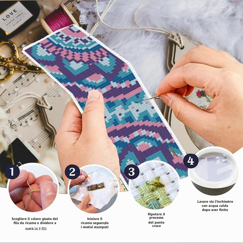 INFUNLY Kit di 6 segnalibri a punto croce con mandala, 20,3 x 6,1 cm, in tessuto floreale, kit fai da te per principianti, con istruzioni per amanti dei libri, lettori e scrittori
