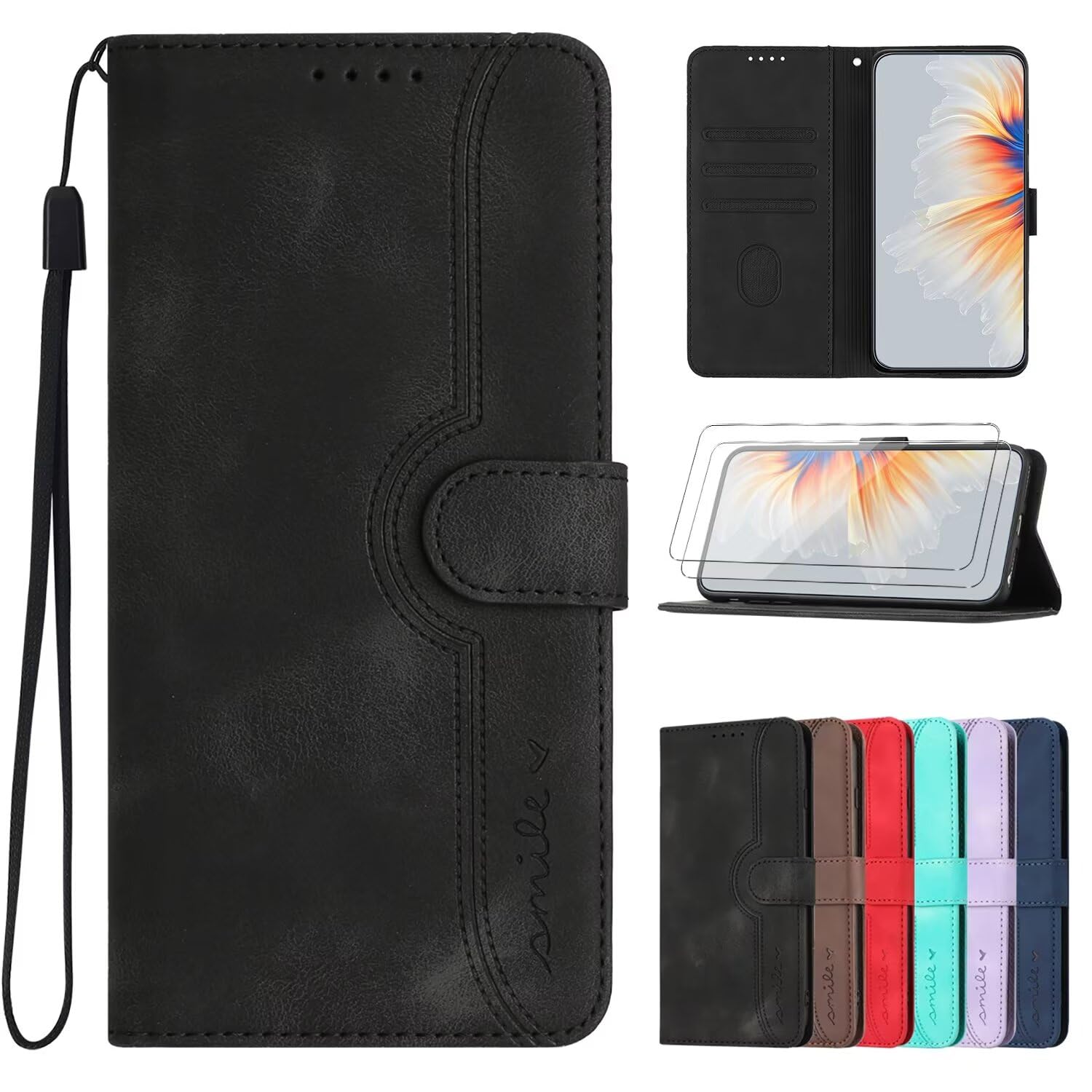 xinyunew Cover per Samsung Galaxy XCover 4S + 2 Pezzi Vetro Temperato Case, Custodia Premium in PU, Chiusura Magnetica Flip Telefono Case per Samsung Galaxy XCover 4S (Nero