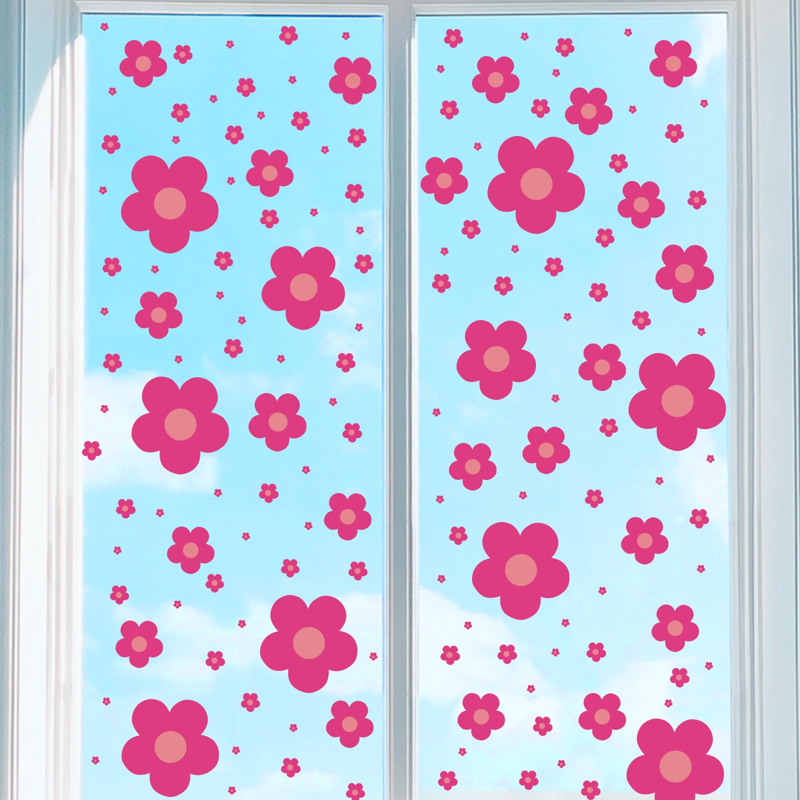 Muiltvoe 9 Sheets Flowers Window Stickers Wall Decals, PVC Peel and Stick Circles Decals Window Clings Graphic Decals Stickers for Bedroom Nursery Playroom Classroom Decors, Blue