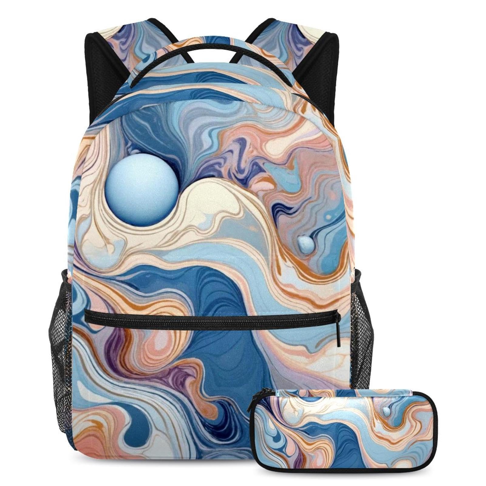 Sac à dos marbré polyvalent grand volume avec ensemble 2 pièces