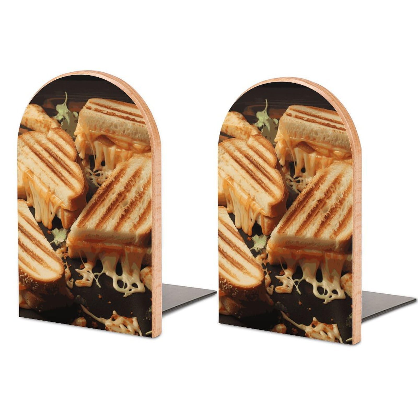 Cheese Sandwiches Bookend Modern Bookends for Shelves Non-Skid Book Holder Heavy Duty Metal Book Storage for Books CDs Decorative Book Stopper for Home