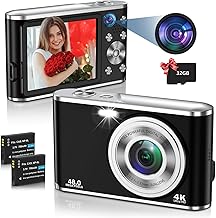 Digital Camera, Autofocus UHD 4K 48MP 16X Digital Zoom Vlogging Camera with Dual Lens, 2.8 Inch Screen Compact Photo Shoot Camera for Beginners,32GB Card(Black)
