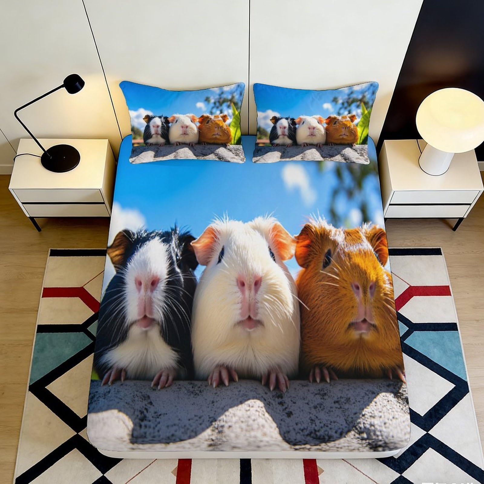 3D Printed Cute Guinea Pig Fitted Sheet Microfiber Mattress Cover Animal Cartoon Multifunctional Bedroom Decor Dorm 90x200x25cm