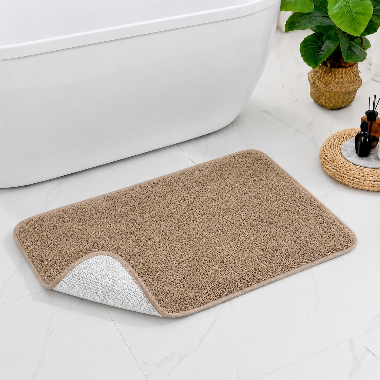 Xenluxe Pack of 1 Quick Dry Water Absorbing Rectangular Micro Floor Mat | Anti-Skid & Non-Slip Cushion Doormat for Home, Kitchen, Office, Washroom - (S_Biege, 40x60 cm)