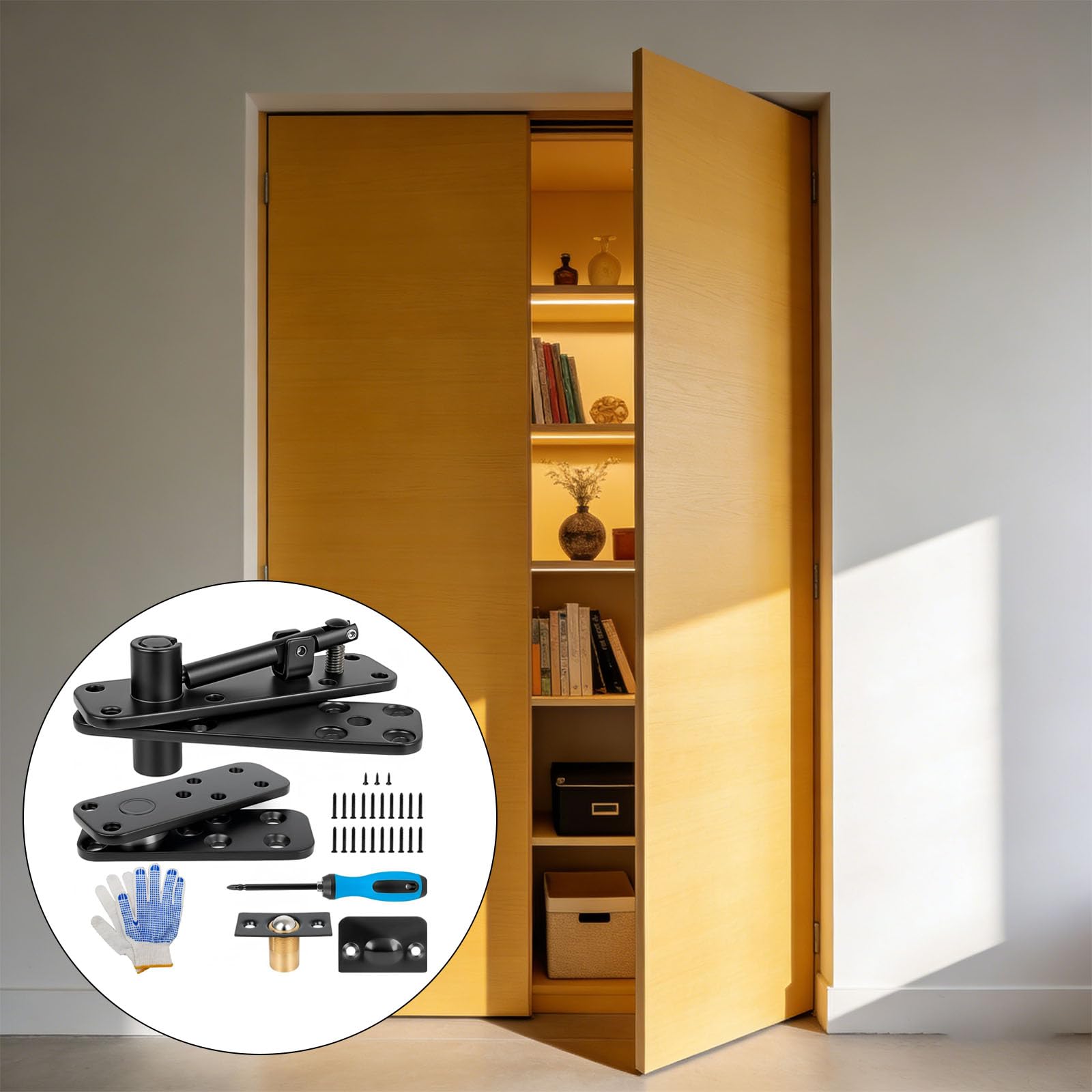 Bisagra de puerta oculta de acero inoxidable de alta calidad, soporta 550 libras de peso para puertas secretas de estanterías, gabinetes, bisagras ocultas
