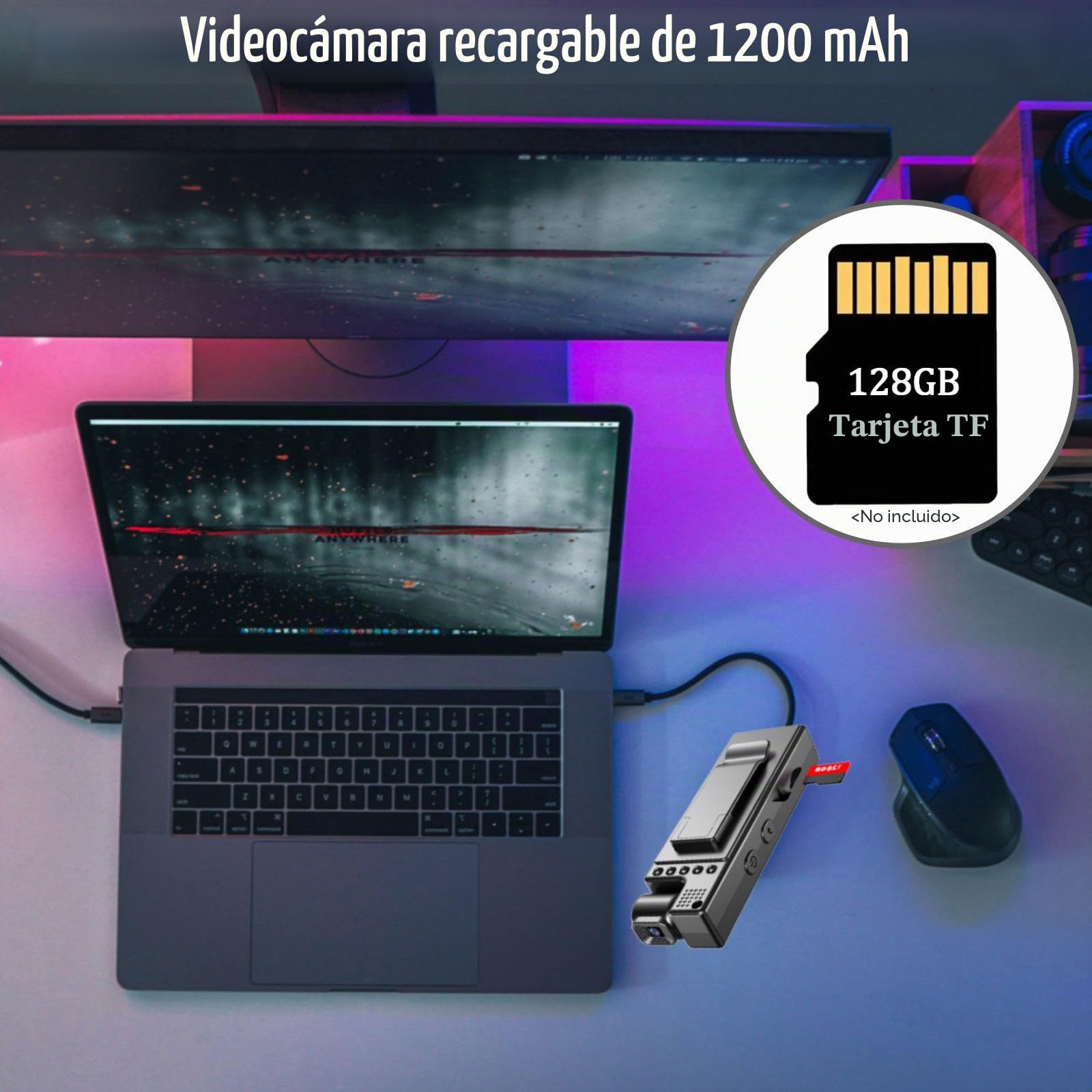 Cámara 4K UHD con grabación de audio y video Lente giratoria de 180° Cámara con 6 horas de duración de la batería con pantalla TFT de 1,3 pulgadas Detección de movimiento