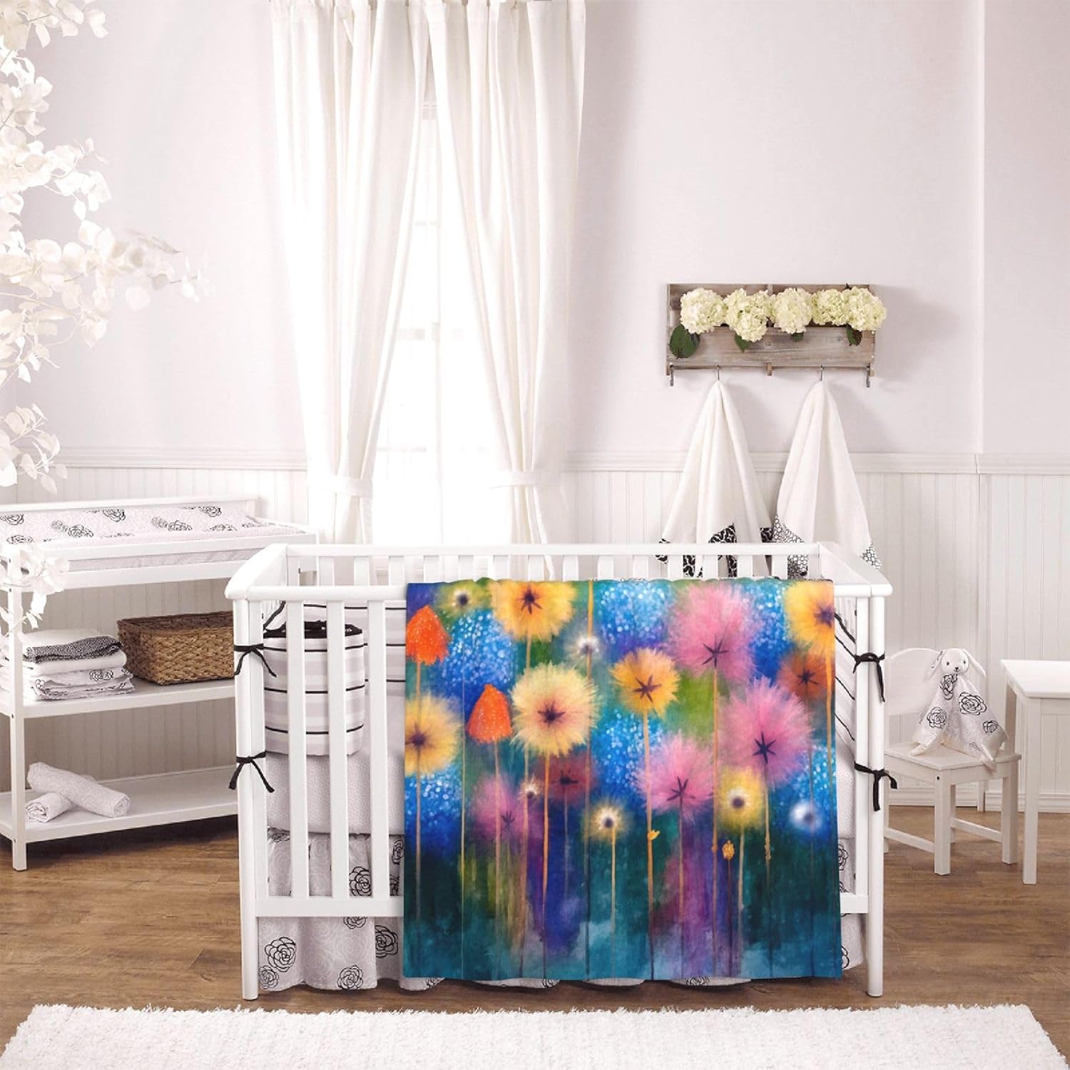 Perinsto Colorful Floral Throw Blanket Ultra Soft Warm All Season Watercolor Flowers Decorative Fleece Blankets for Bed Chair Car Sofa Couch Bedroom 60"X50"