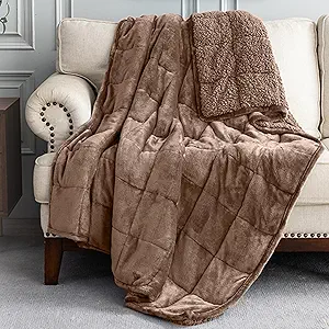 Uttermara Weighted Blanket Twin 15 Pounds, Adult Weighted Blankets with Soft Plush Flannel Fleece & Cozy Warm Sherpa for Couch Bed, Heavy Blanket Great for Sleeping and Relax, 48" x 72" 15lbs in Tan
