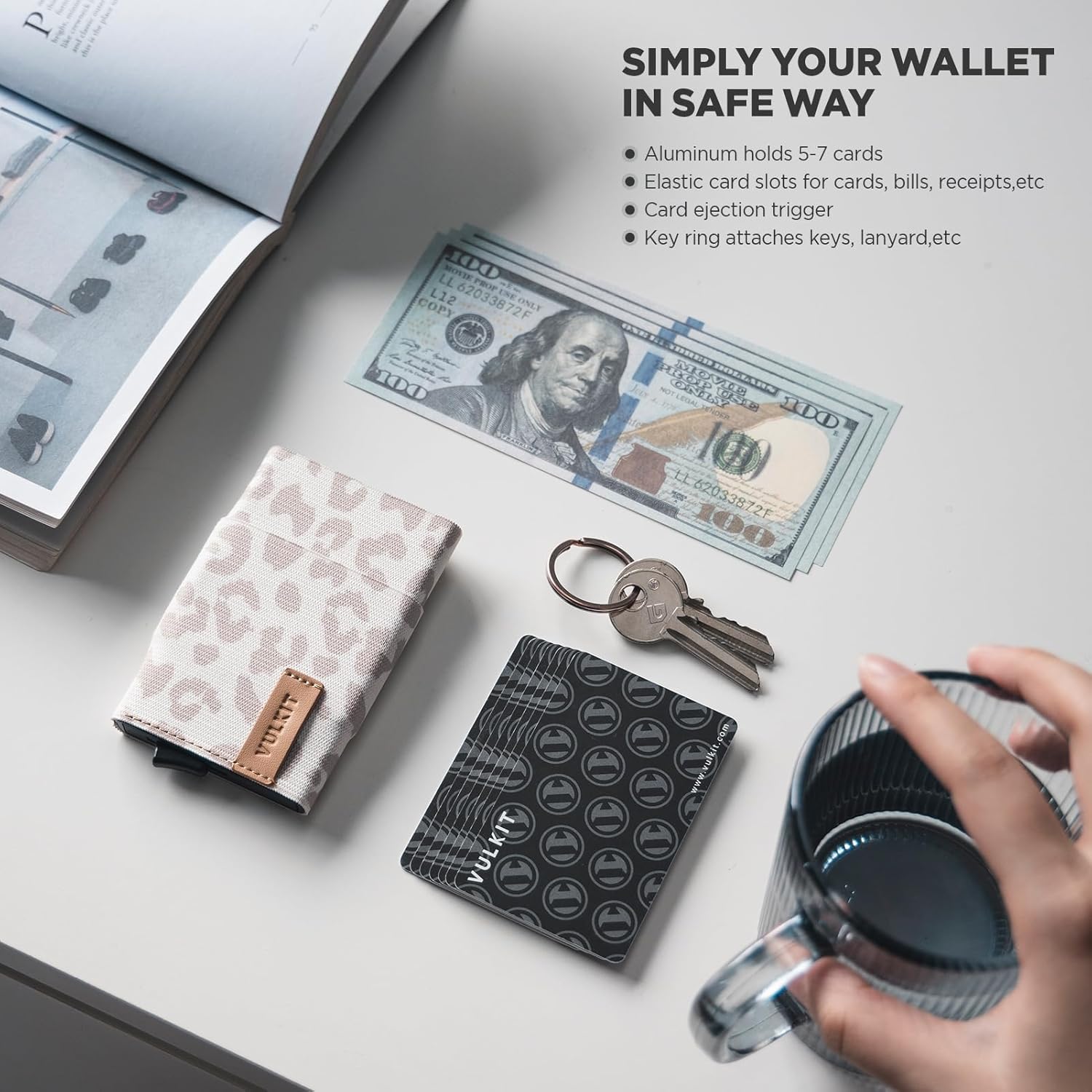 VULKIT Pop up Wallet for Women with Keychain, RFID Blocking Minimalist Slim Credit Card Holder for Gift Leopard Khaki - Image 3