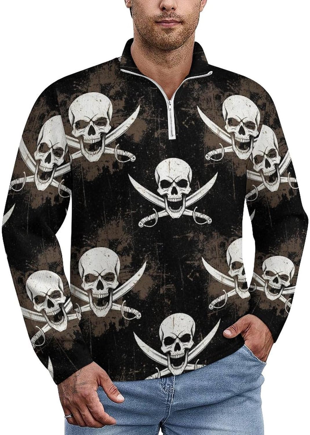 Fashion Zip Collar Sweatshirts for Men Long Sleeve Casual Sweater Lightweight Tennis Golf Shirts