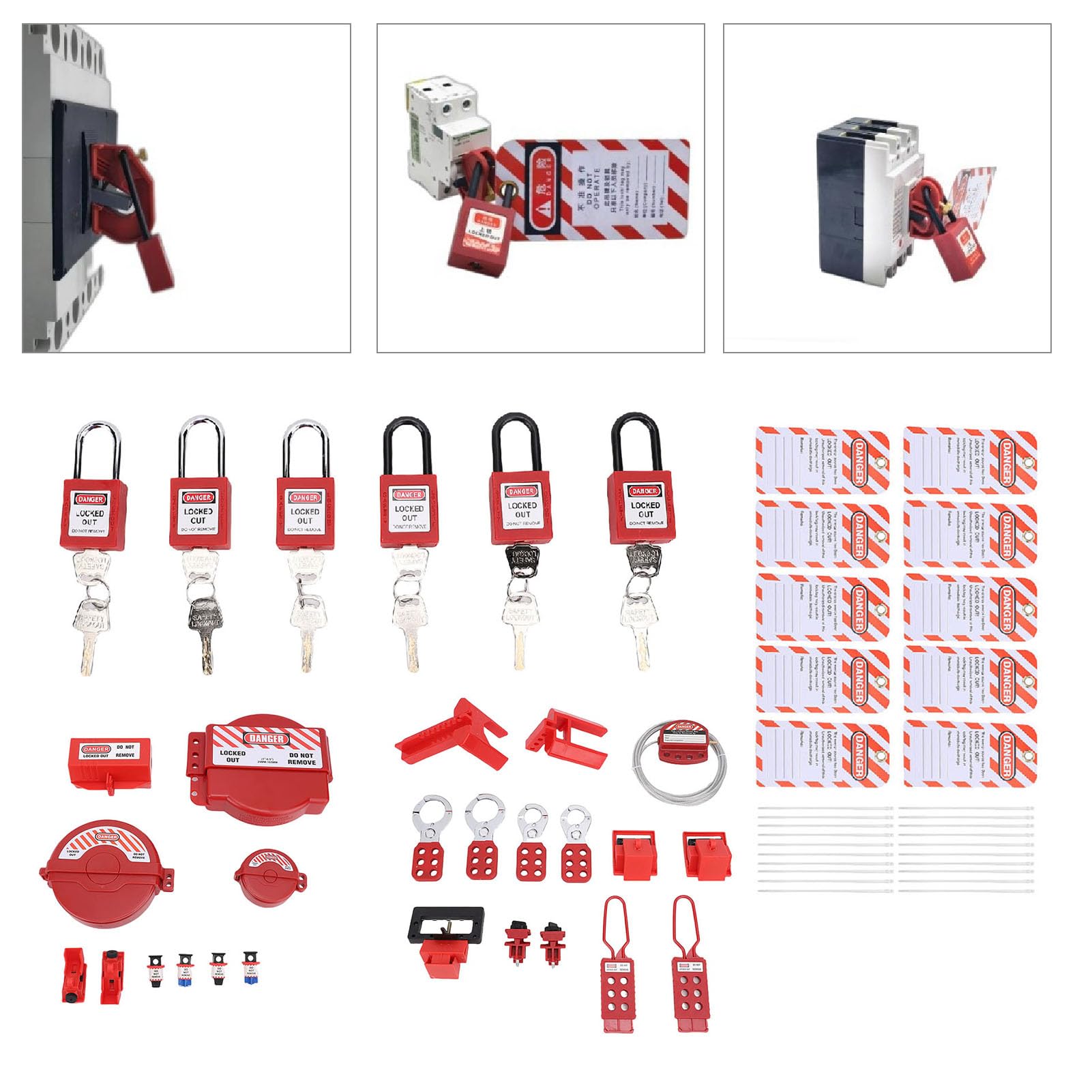 RiToEasysports Kit de bloqueo con caja de herramientas, kit de candados de seguridad industrial para mantenimiento de aparatos eléctricos, abrazadera y cierres universales con