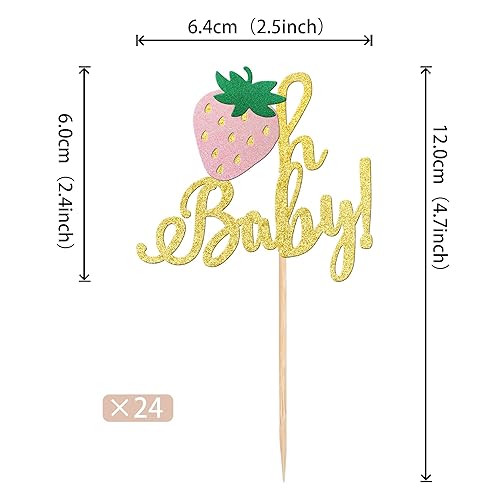 Miniatura 2 de 24 piezas de decoración de cupcakes de fresa Oh Baby con purpurina para baby shower, fresa, magdalenas, para tema de frutas, baby shower, niños,