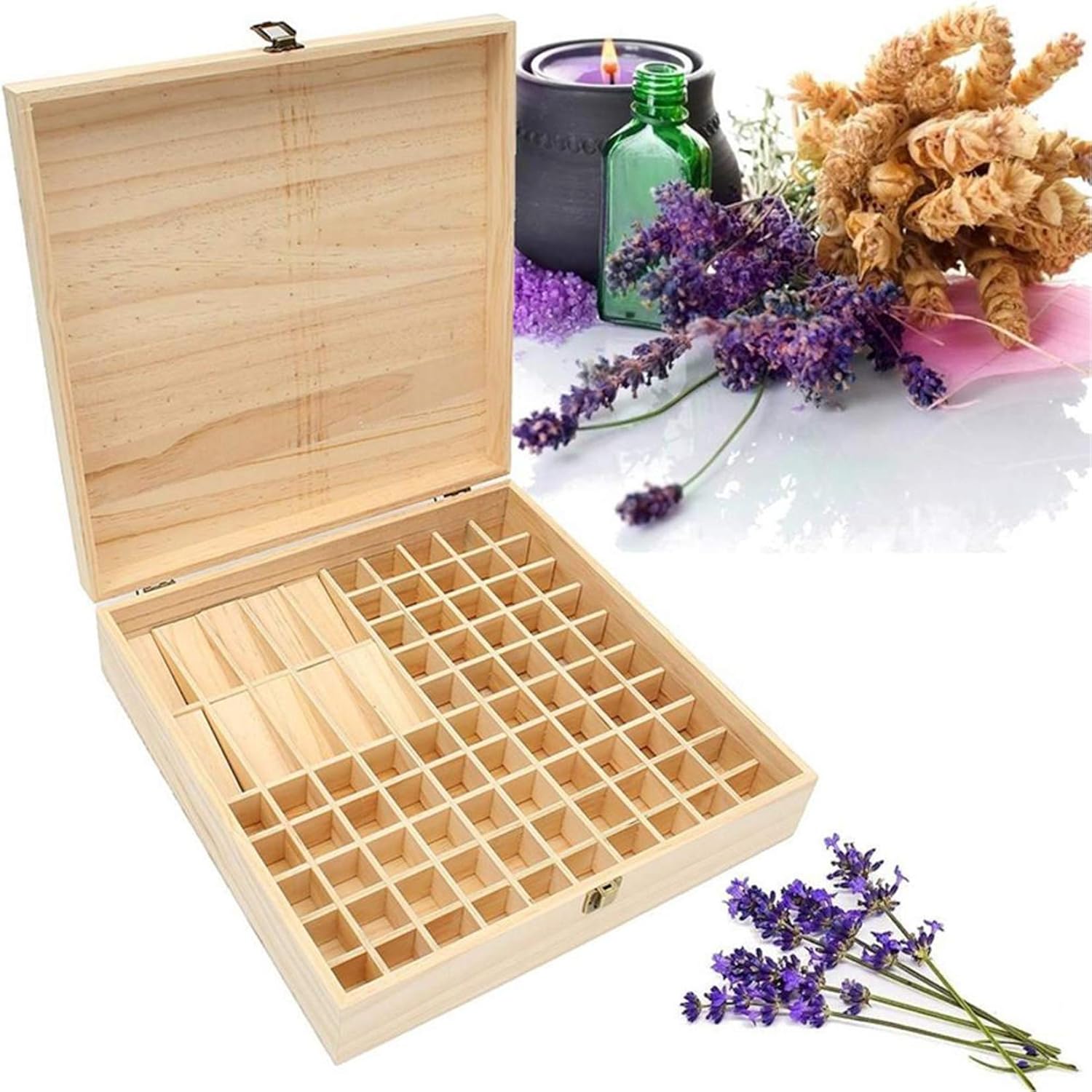 Pure Vie Wooden Essential Oil Storage Box Home Fragrance Carrier Case, Holds 85 Bottle (Fits 5-20ml) - Aromatherapy Organizer Makeup Nail Polish Perfume Container - Keep Your Oil Safe & Space Saver