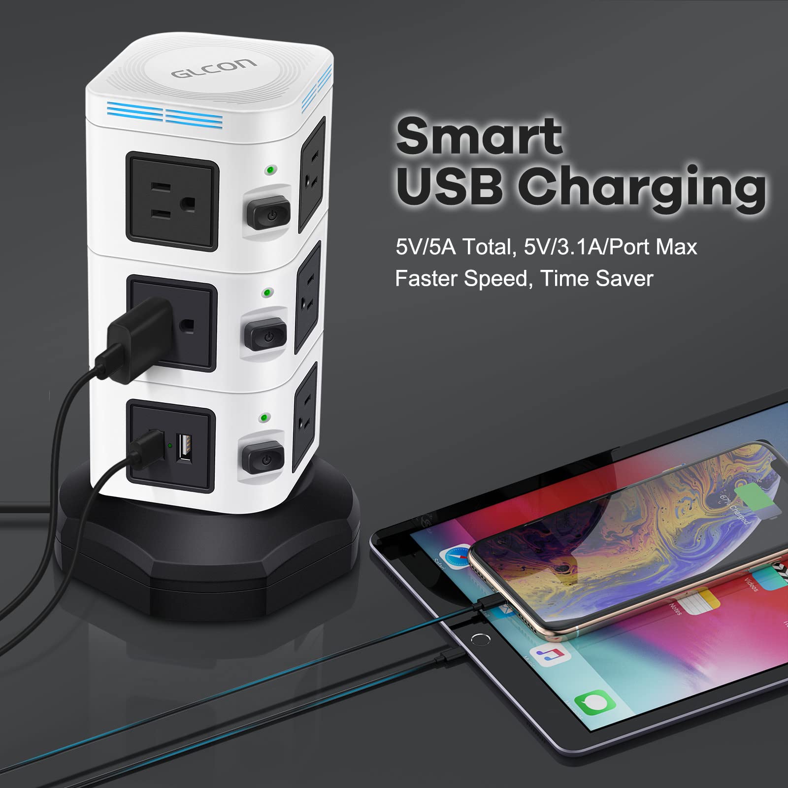 Buy Power Strip Tower Surge Protector with Fast Wireless Charger, 10