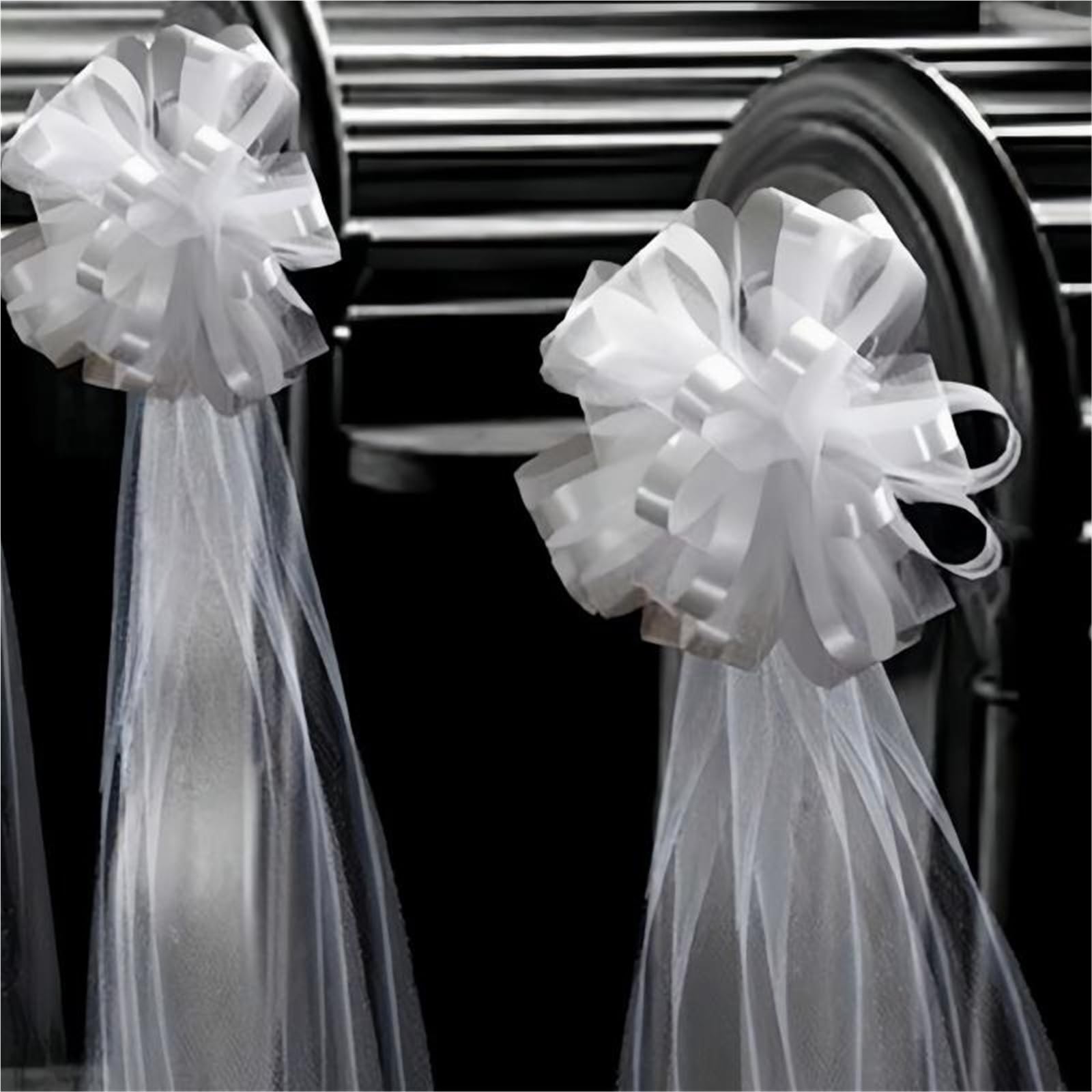 12–1 weiße Hochzeitsschleifen | Mit langen Tüllschwänzen for Hochzeit, Kirchenbank, Stuhl, Gang, Dekoration
