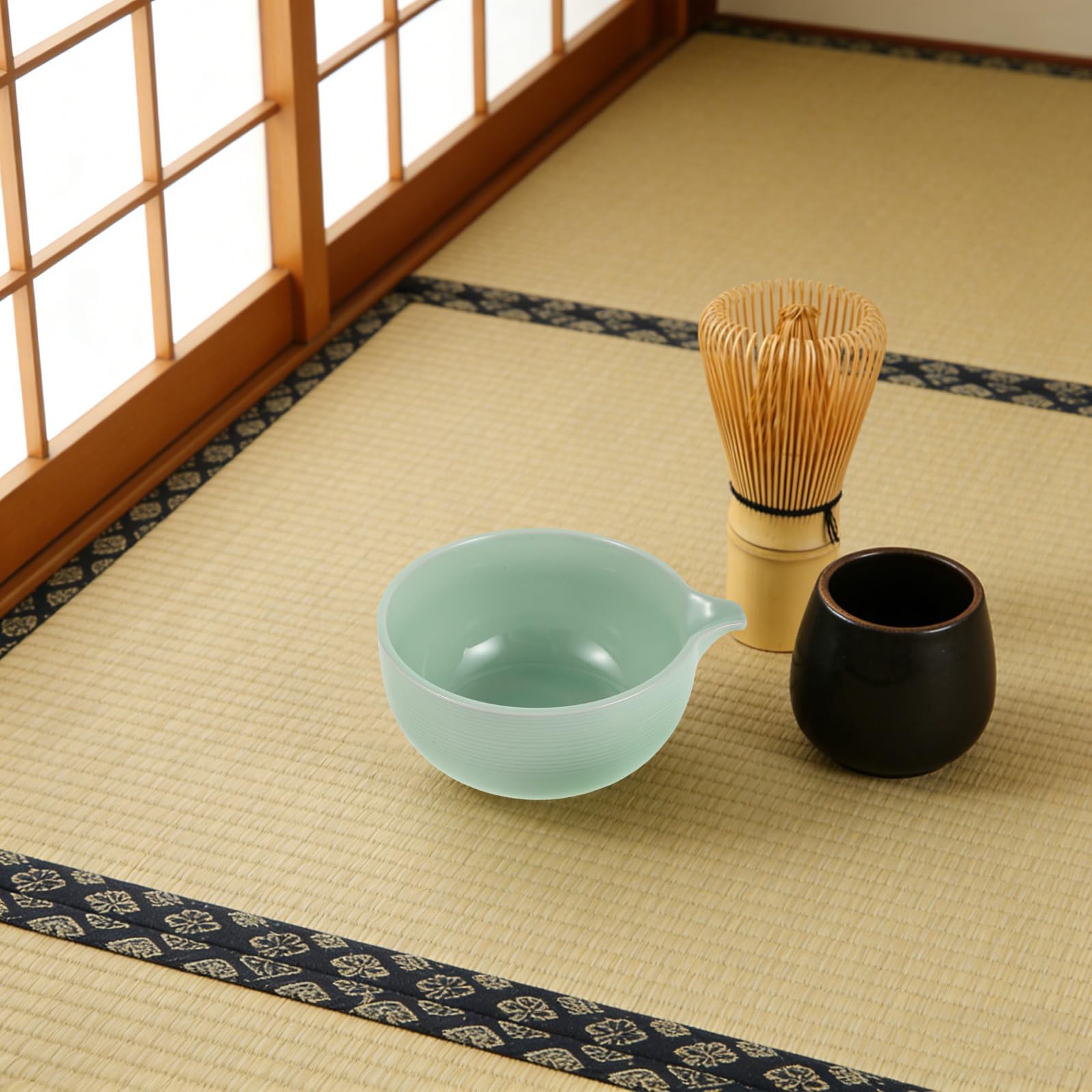Ciotola Giapponese per Matcha con Beccuccio 550ml Ceramica | Verde, Bocca Ampia e Fondo Profondo, Lavabile in Lavastoviglie e Microonde, per Cerimonia del Tè