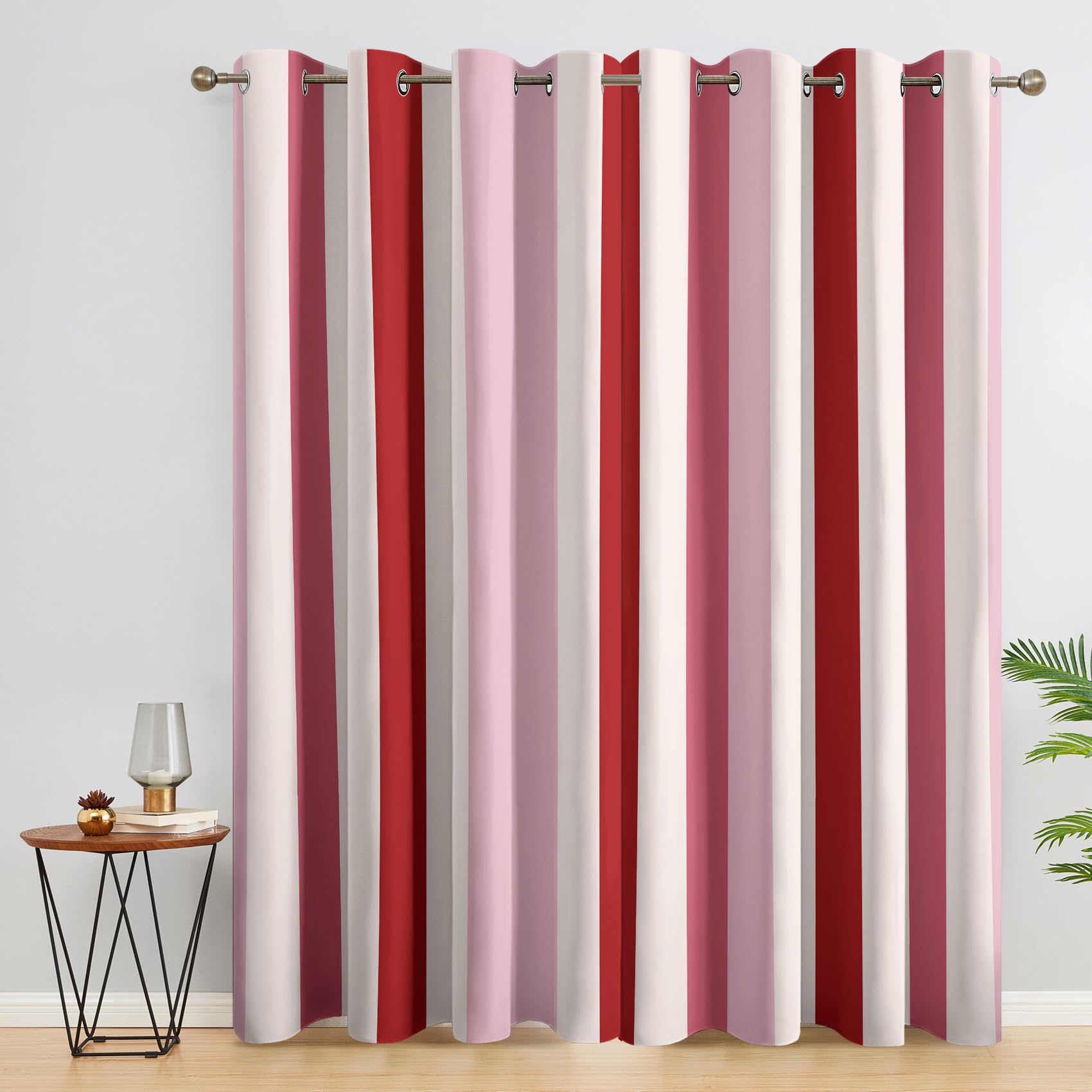 Pink and Red Striped Blackout Curtains, Girls Modern Curtains for Bedroom Living Room, 72 Inch Drop Drapes, Eyelet Thermal Window Treatments, 2 Panels mg183