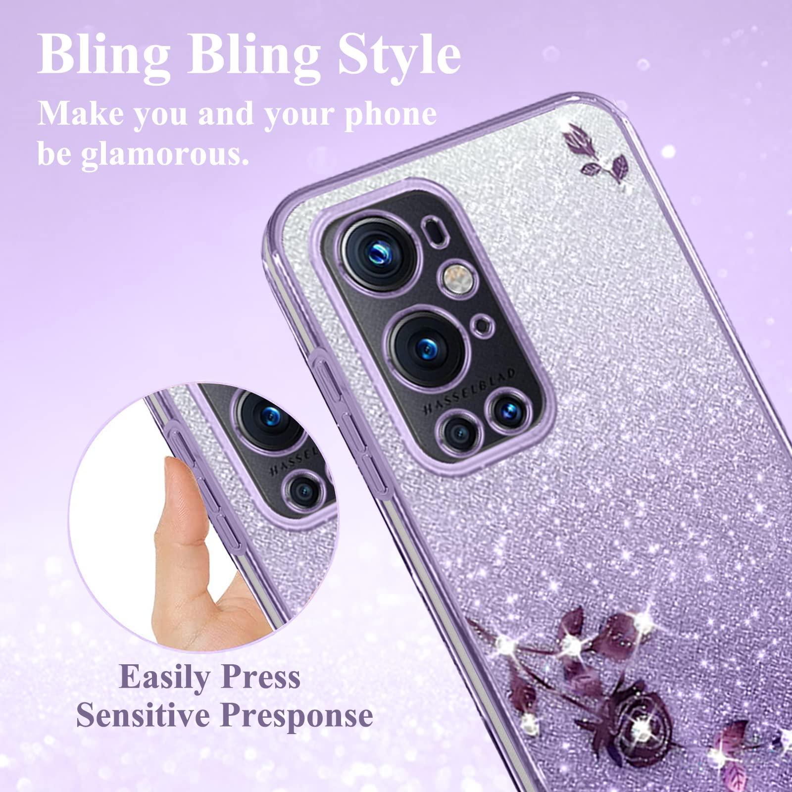 Amazon.com: Phone Case for Oneplus 9 Pro 5G Clear Glitter Floral