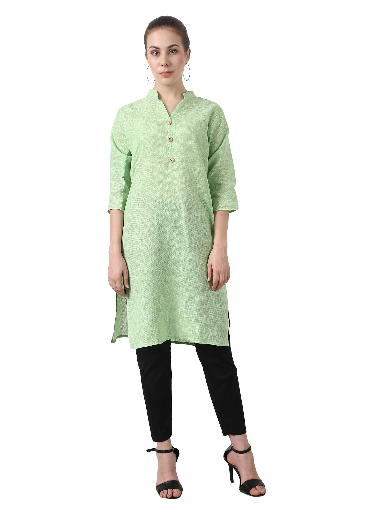 BIBO Women Cotton Mandarin Collar Plain Matty Kurti