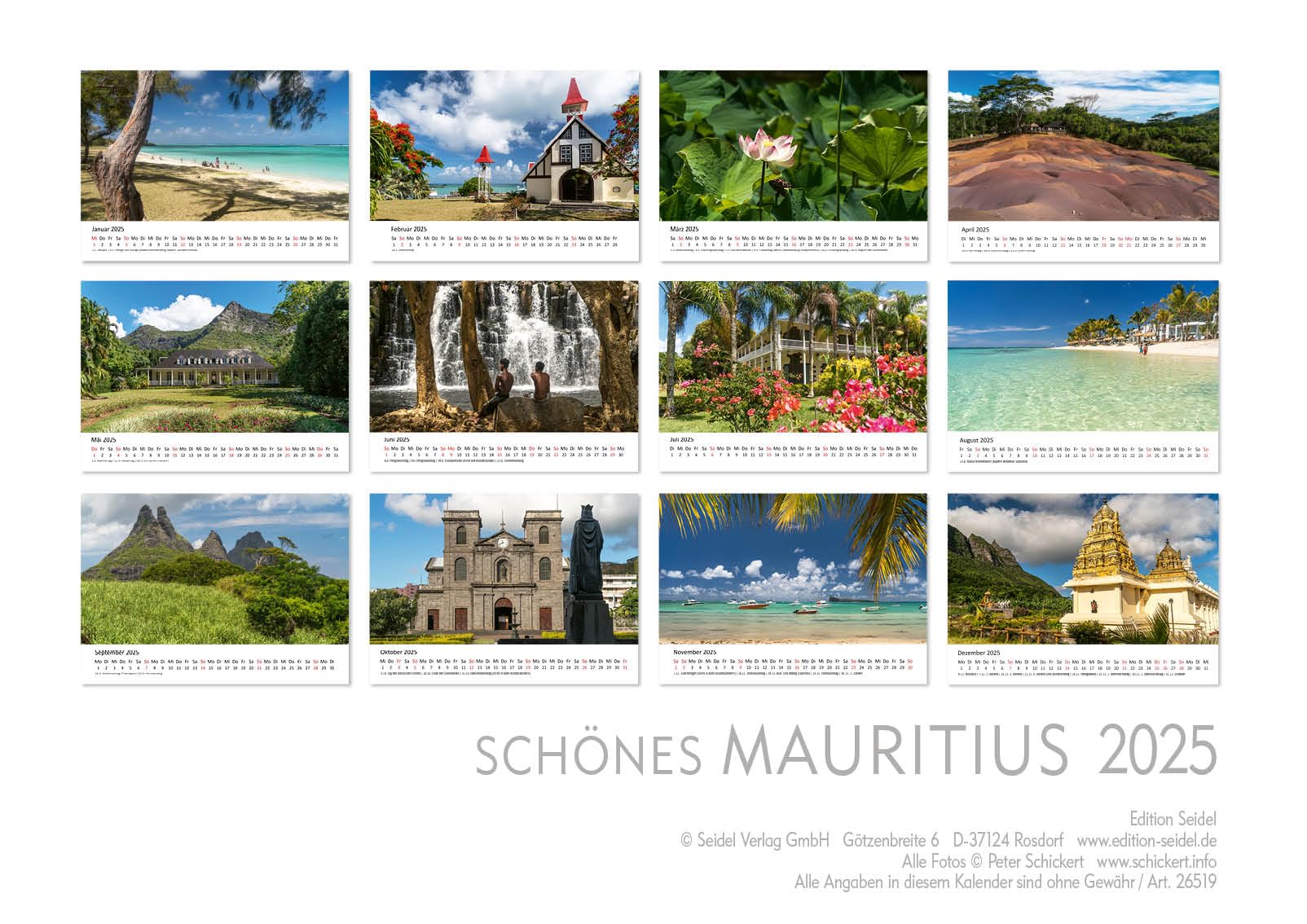 Edition Seidel Premium Kalender Schönes Mauritius 2025 Format DIN A3 Wandkalender Afrika Indischer Ozean Insel Port Louis Turtle Bay Strand Lagune Riff Landschaft Peter Schickert