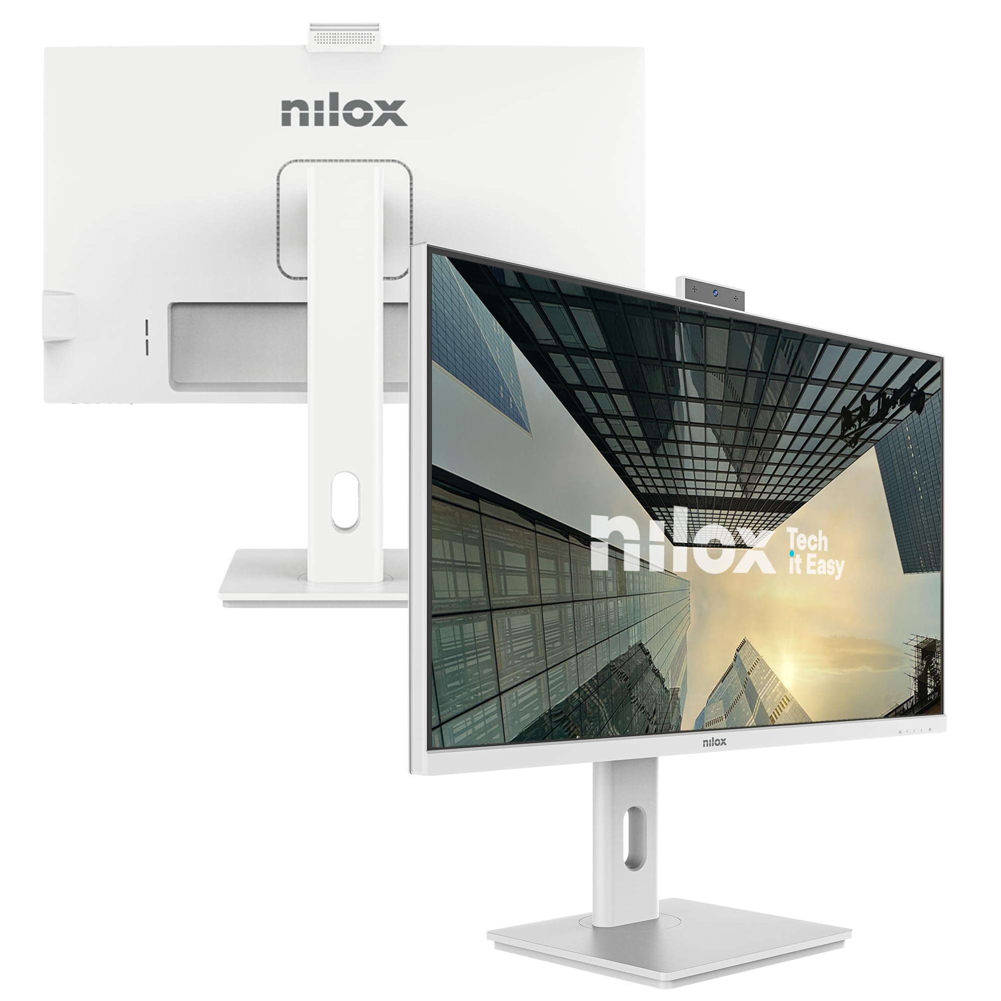 Nilox NXM24RWEB02W Monitor Business 24'' IPS Full HD 120 Hz (Bianco), Webcam FHD Integrata, Regolabile, Connessioni HDMI/DP/VGA