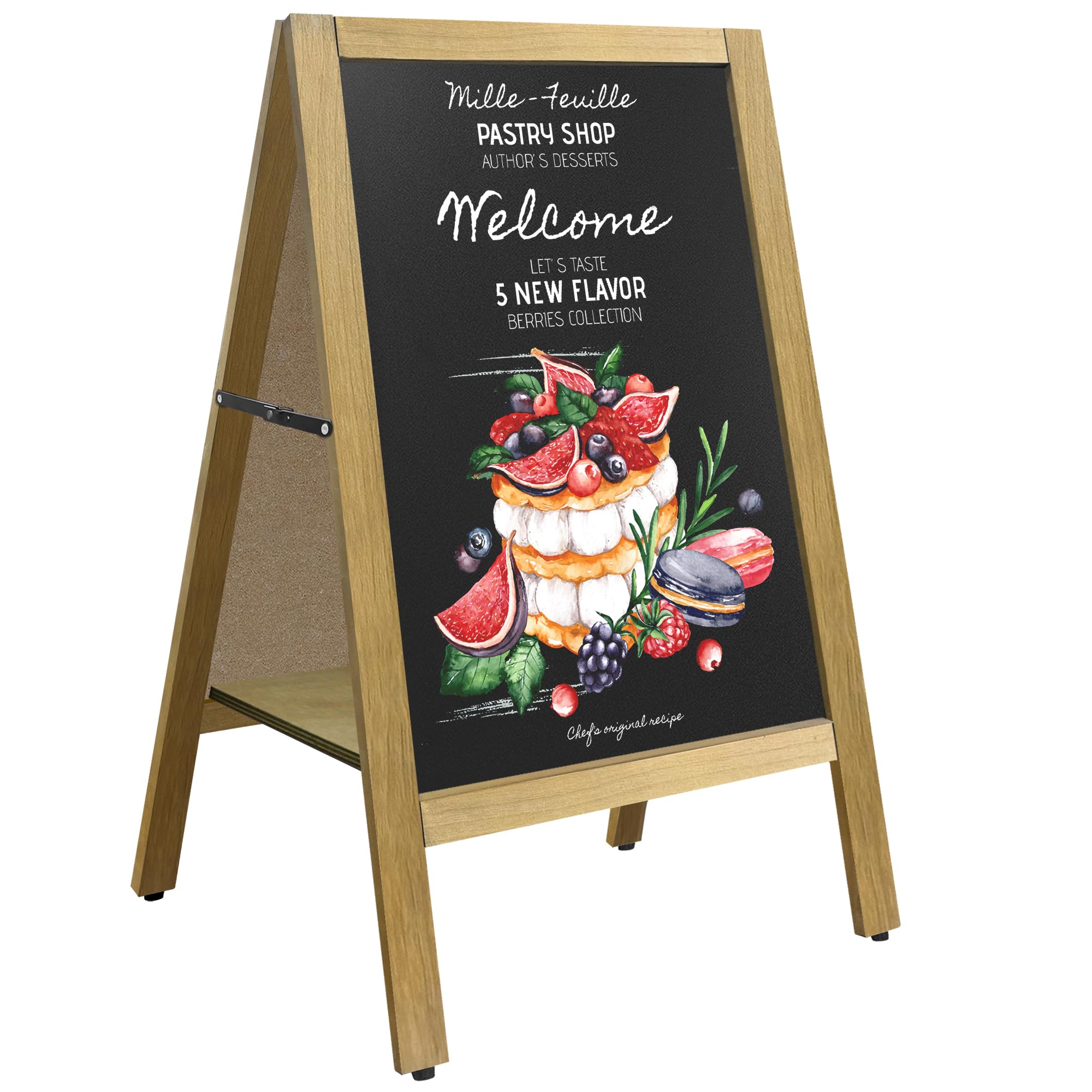 Magnetische Kreidetafel Aufsteller 45 × 85 cm mit Ablagefläche,Werbetafel | Beidseitig,Klappbar,A-Rahmen,Magnetische Holz-Kreidetafel,Kundenstopper,Outdoor,Werbetafel,Restaurant,Geschäft,Café,Braun