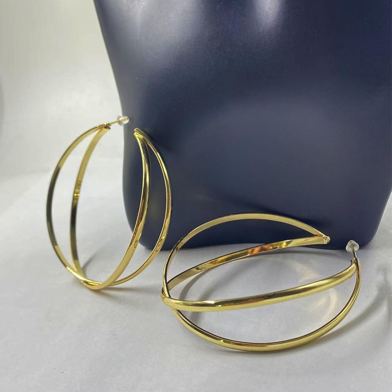 Large Double Circle Earrings Gold Plated Statement Circle Hoop Dangle Earring Geometric Hoop Stud Earrings for Women Trendy Jewelry Birthday Gifts - Image 5