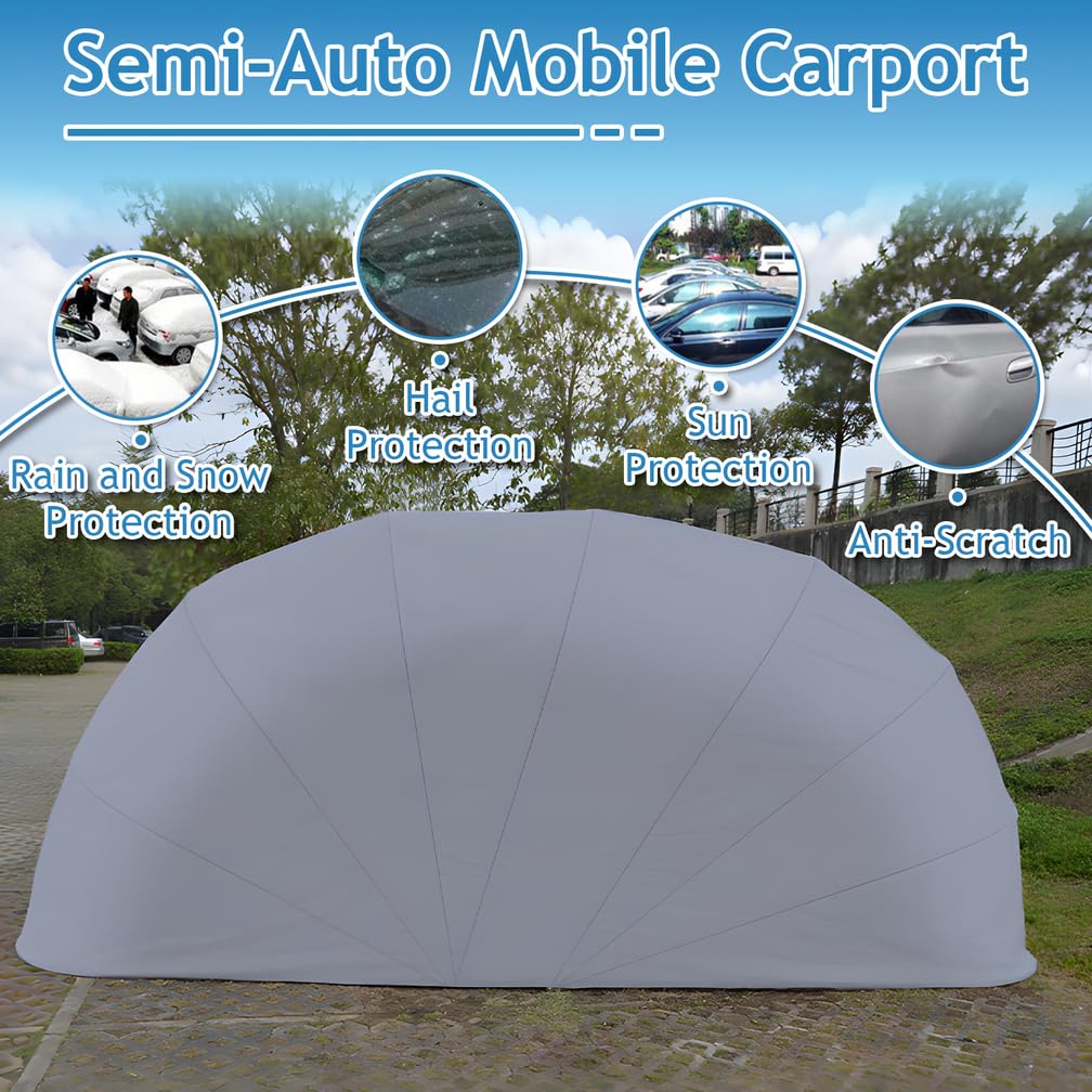 Tettoie per auto in acciaio inox, tettoia semiautomatica resistente con serratura, tettoia da garage portatile resistente alle intemperie, garage pieghevole per esterni, 18*8,2*7,5 piedi