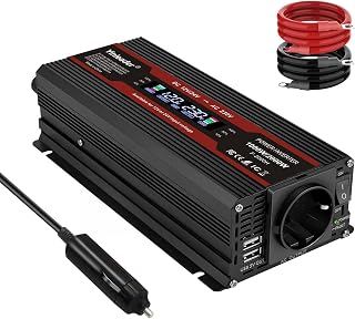 Yinleader 1000W/2000W Spannungswandler 12V/24V auf 230V mit Auto-Erkennung, KFZ Wechselrichter inklusive 1 EU-Steckdose, 2 USB-A, LCD-Display und Zigarettenanzünder für LKW, Wohnmobil und Camping